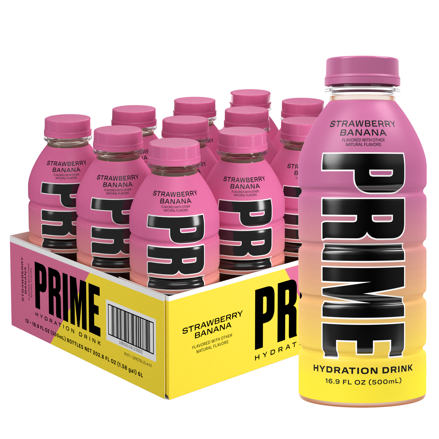 PRIME Strawberry Banana Limited Edition | Sports Drinks | Electrolyte Enhanced for Ultimate Hydration | 250mg BCAAs | B Vitamins | Antioxidants | 2g Of Sugar | 16.9 Fluid Ounce | 12 Pack