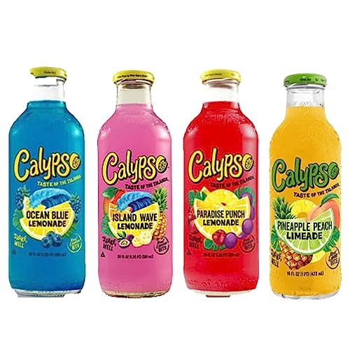 Premium BeeQ Box - (Pack of 8) Variety Calypso Lemonade , 8 Differnt Flavors : Original Lemonade , Island Wave , Paradise Punch , Ocean Blue , Southern Peach, Strawberry , Triple Melon , Pineapple Peach | 16 oz bottles