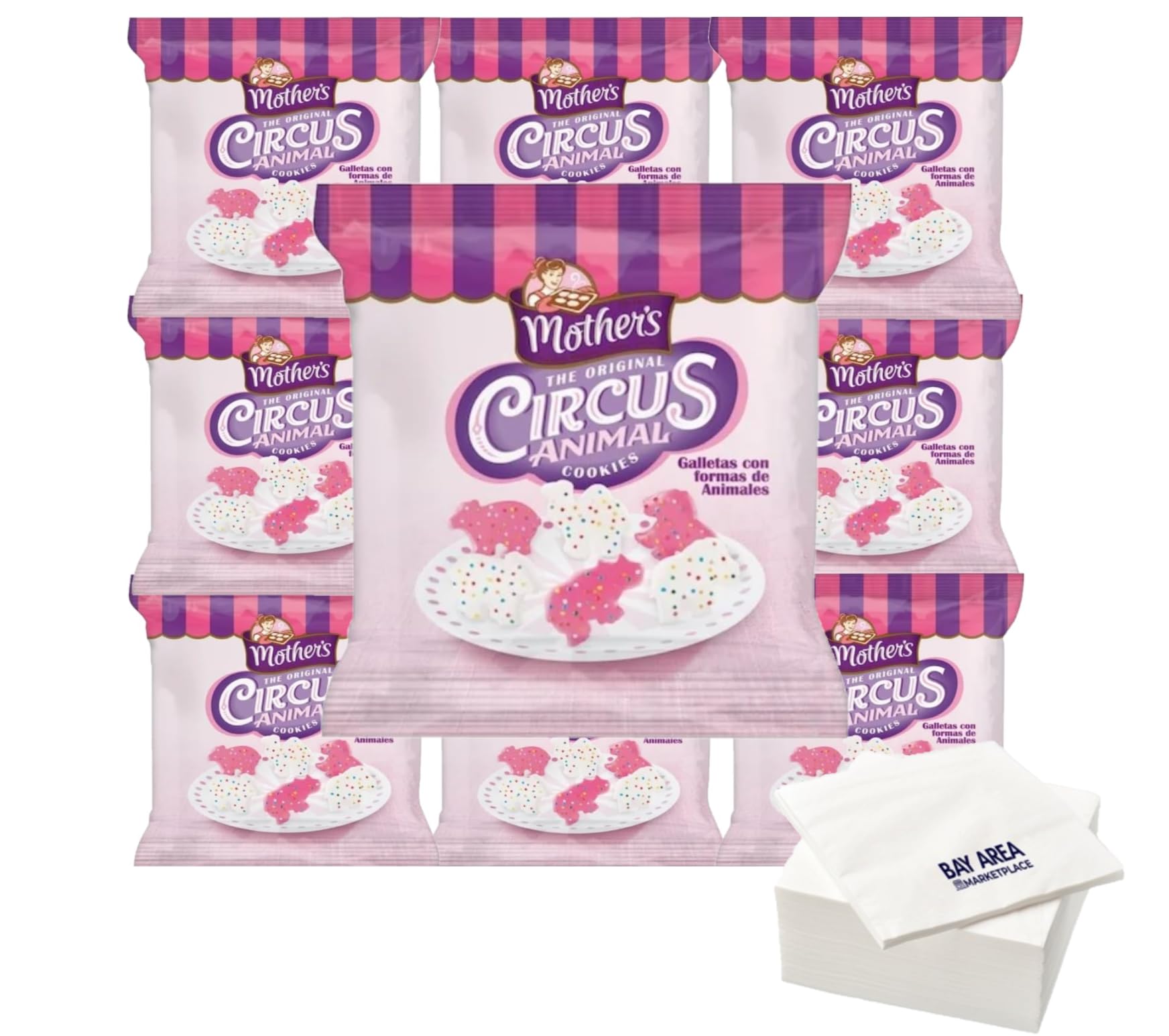 Quality Mother's Circus Animal Cookies! (10-Pack) with Bay Area Marketplace Napkins!