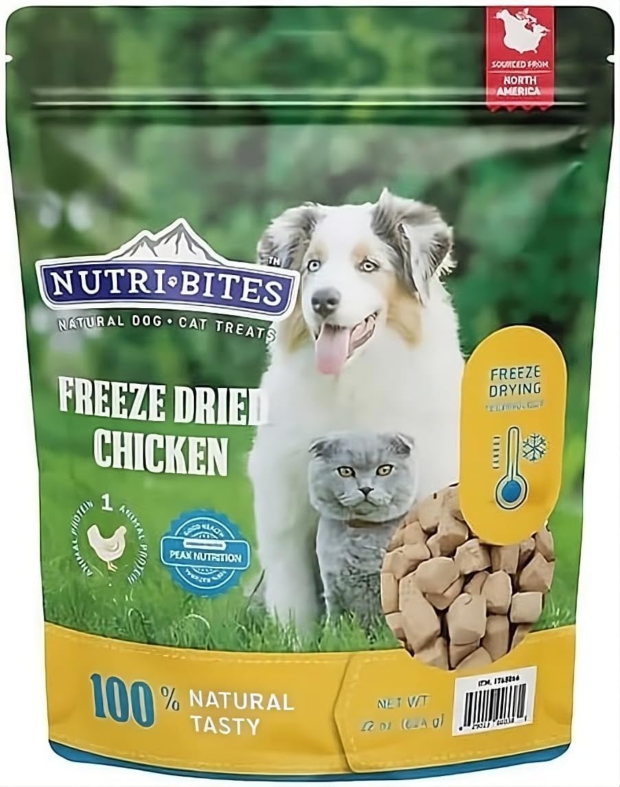 Nutri Bites Freeze Dried Chicken Dog & Cat Treat Greain Free Easy to Digest High Protein (22 OZ) 1PK