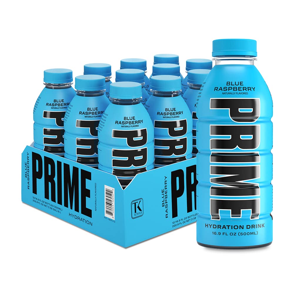 PRIME Hydration BLUE RASPBERRY | Sports Drinks | Electrolyte Enhanced for Ultimate Hydration | 250mg BCAAs | B Vitamins | Antioxidants | 2g Of Sugar | 16.9 Fluid Ounce | 12 Pack