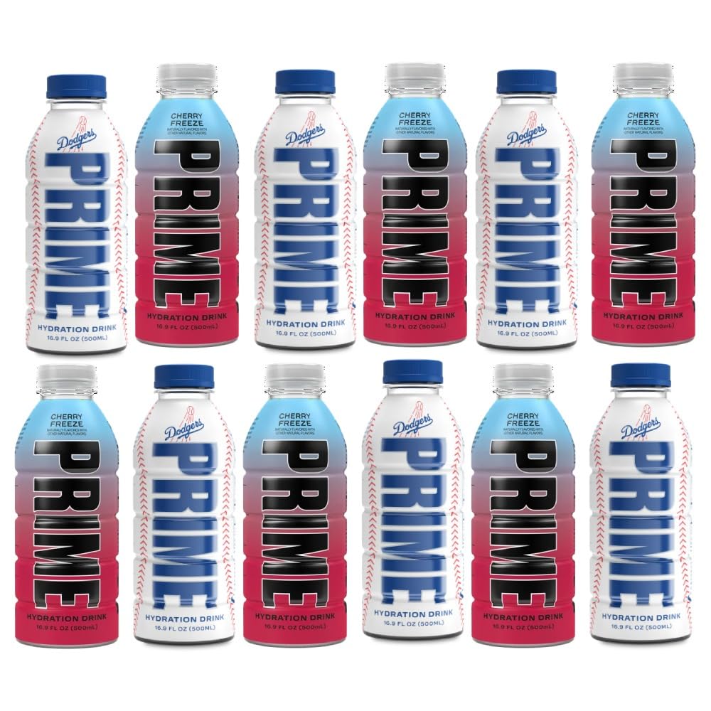 Prime Hydration Limited Edition | Sports Drinks | Electrolyte Enhanced for Ultimate Hydration 12 Pack (6 Cherry Freeze and 6 Dodgers)