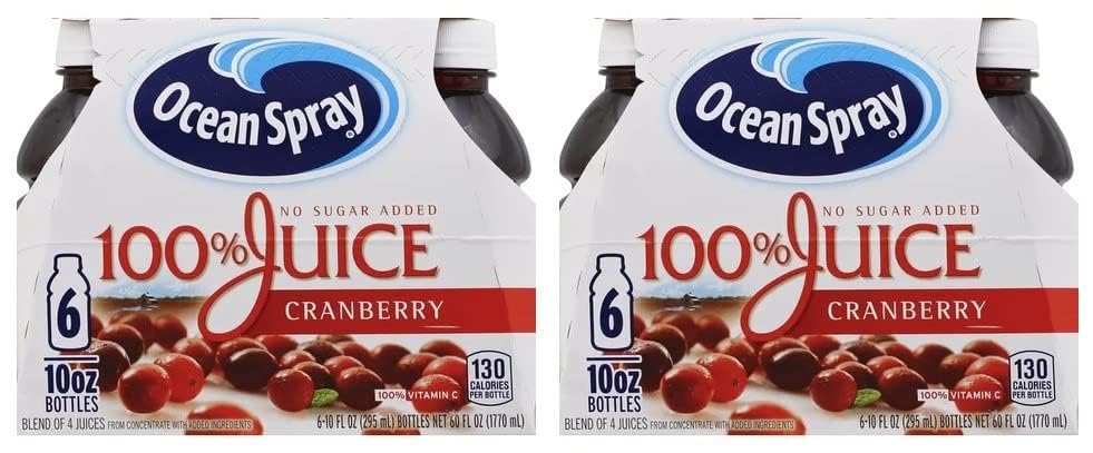 Ocean Sprey Cranberry 100% Juice Drink, Bundle of two packs of 6 bottles of 10 Fl Oz (12 Bottles in total)