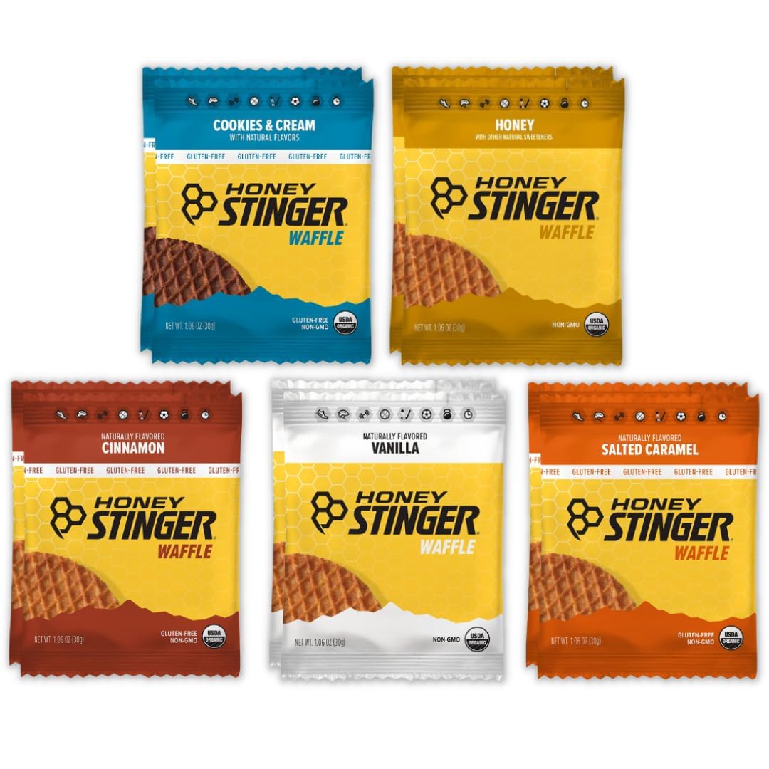 Honey Stinger Organic Waffle Variety Pack - Honey, Vanilla, Salted Caramel, Cinnamon & Cookies & Cream (10 Pack