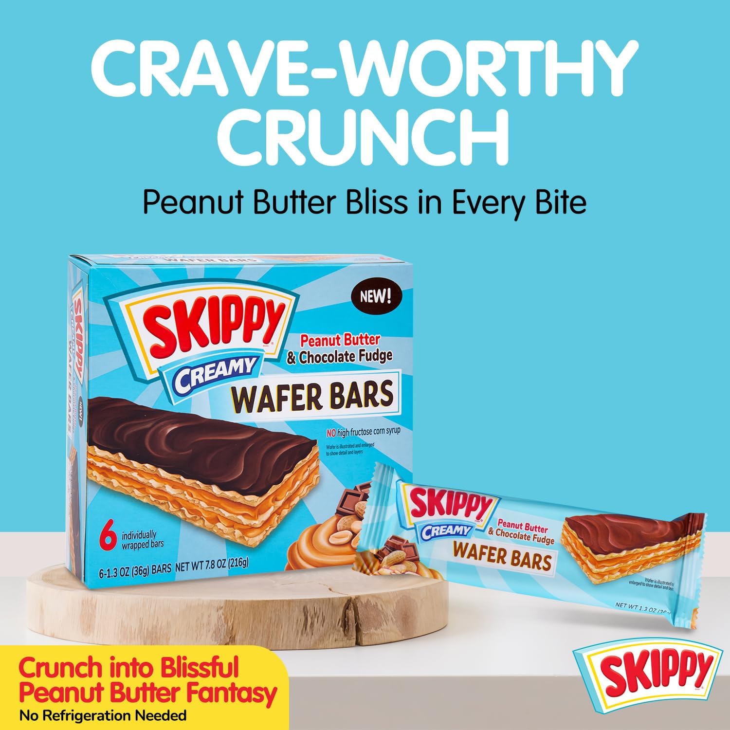 Skippy Creamy Peanut Butter And Chocolate Fudge Wafer Snack Bar, 1.3 Oz, 6 ct (Packaging may vary-36 ct)