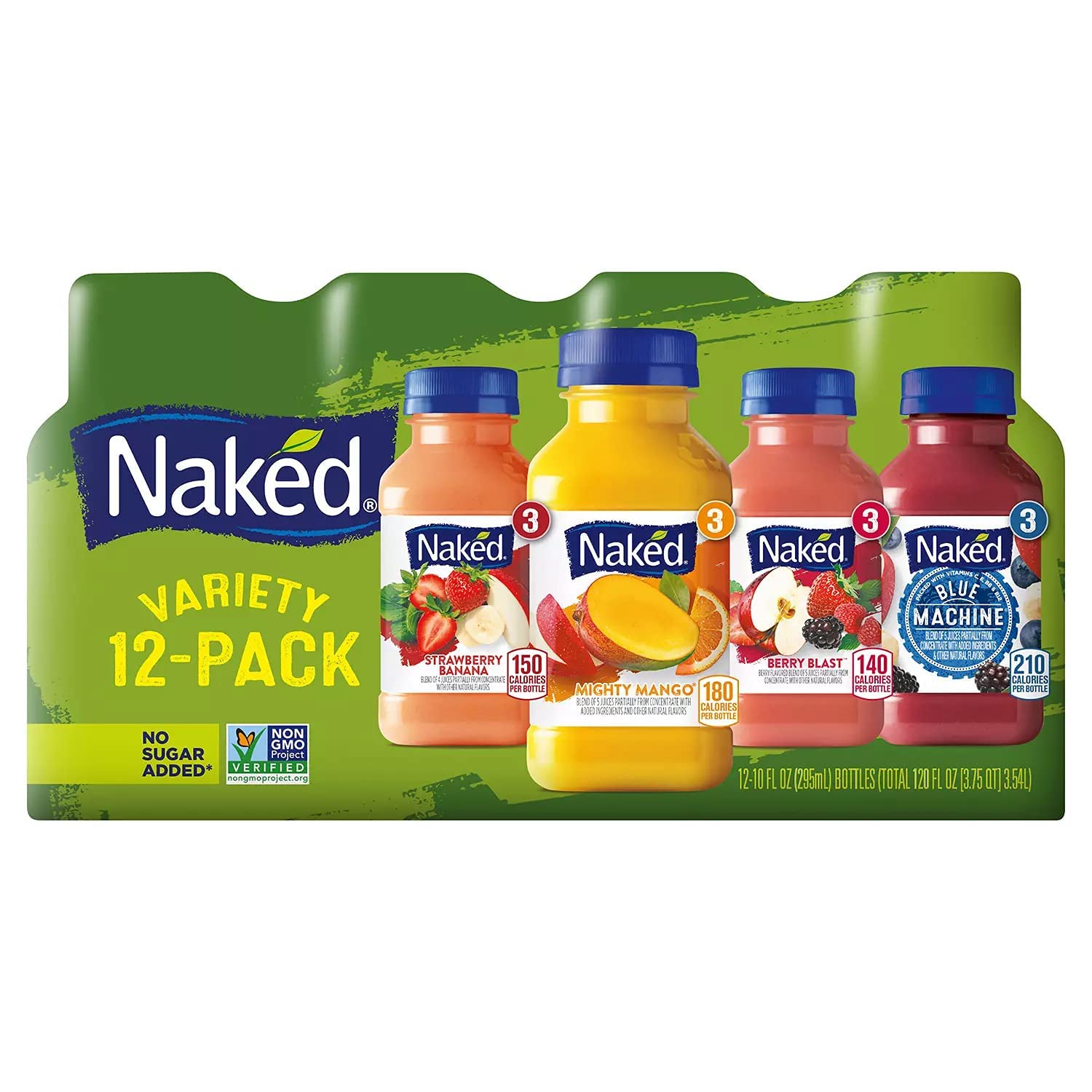 Naked Juice Variety Pack | Strawberry Banana, Mighty Mango, Berry Blast and Blue Machine | No Sugar Added And Non GMO - 2 Boxes