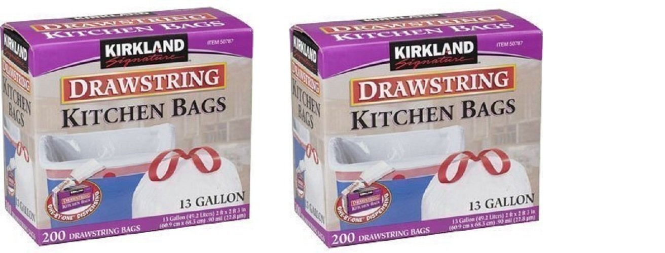 Kirkland Signature Drawstring Kitchen Trash Bags - 13 Gallon - 200 Count (2X (200 Bags))