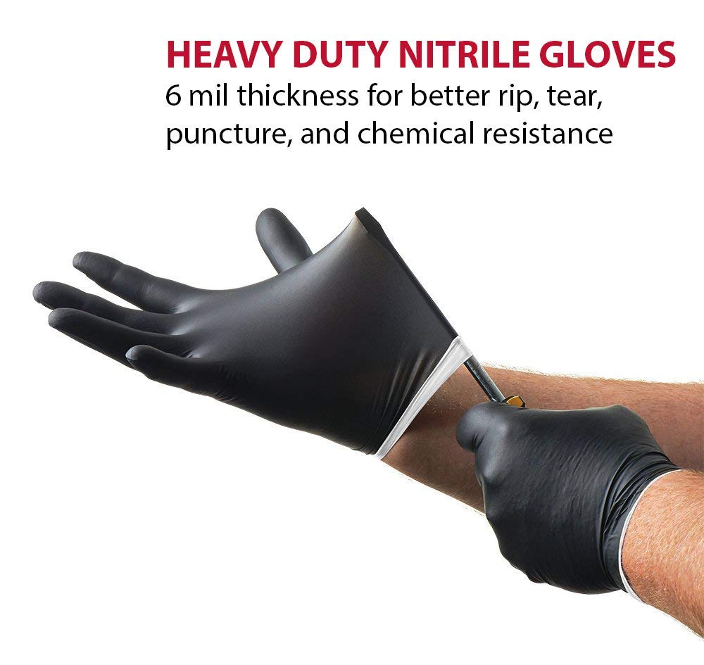 Venom Steel Industrial Nitrile Gloves, 6 mil, 2 Layer Rip Resistant, Large, 100 Count, Black