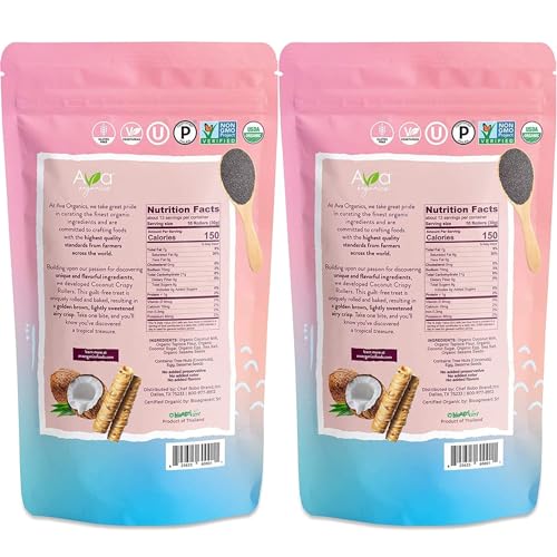 Premium Ava Organics - Coconut Crispy Rollers (Pack of 2) Original Family Size 14.1 oz bags 28.2 Ounce