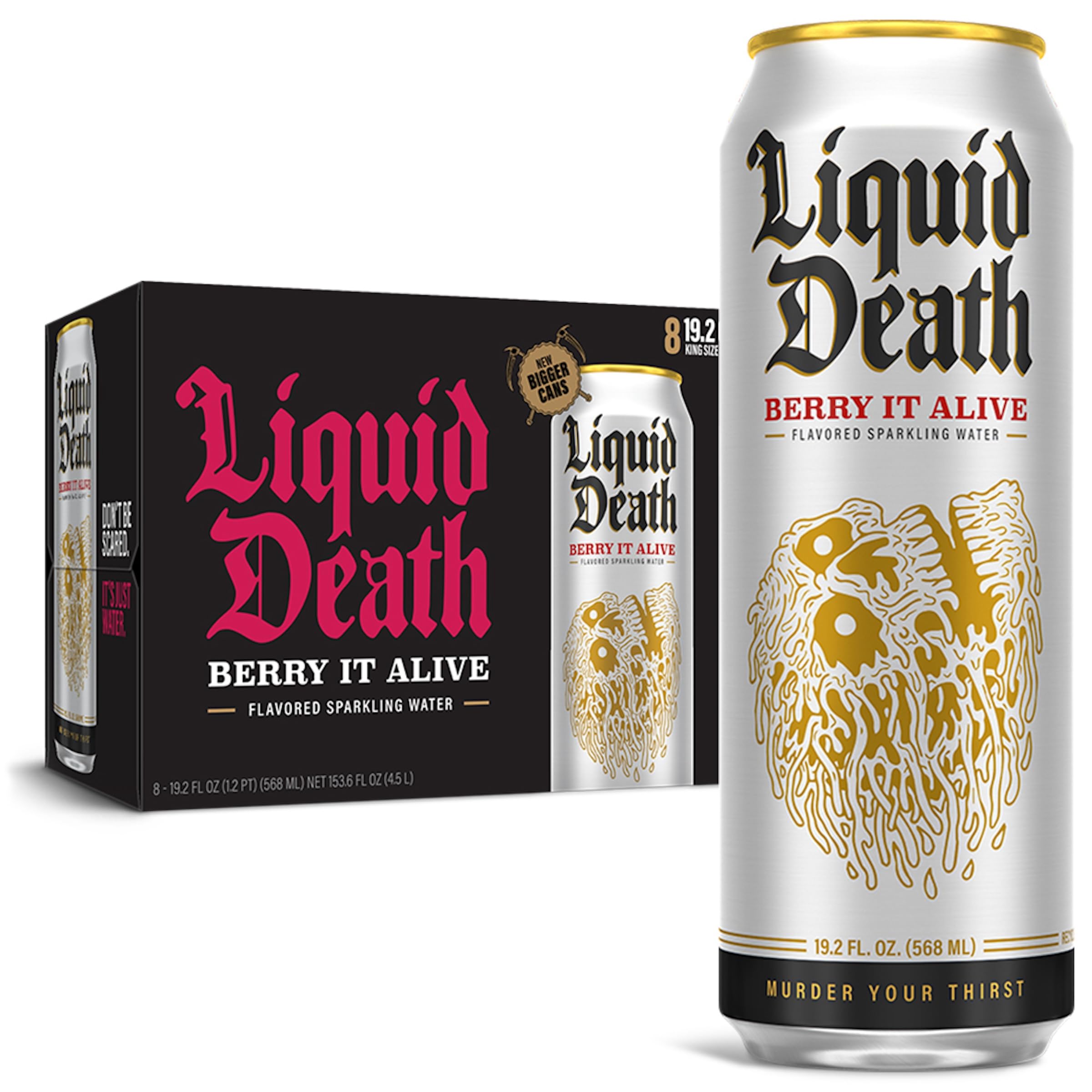 Quality Liquid Death Flavored Sparkling Water with Agave, Convicted Melon, 19.2 oz King Size Cans (8-Pack)