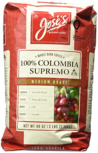 Premium Jose's Whole Bean Coffee Columbia Supremo 3 Lbs - Free Shipping Available