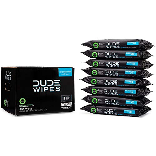 Premium DUDE Wipes - Flushable Wipes - 8 Pack, 336 Wipes - Unscented Extra-Large Adult Wet Wipes - Vitamin-E & Aloe - Septic and Sewer Safe