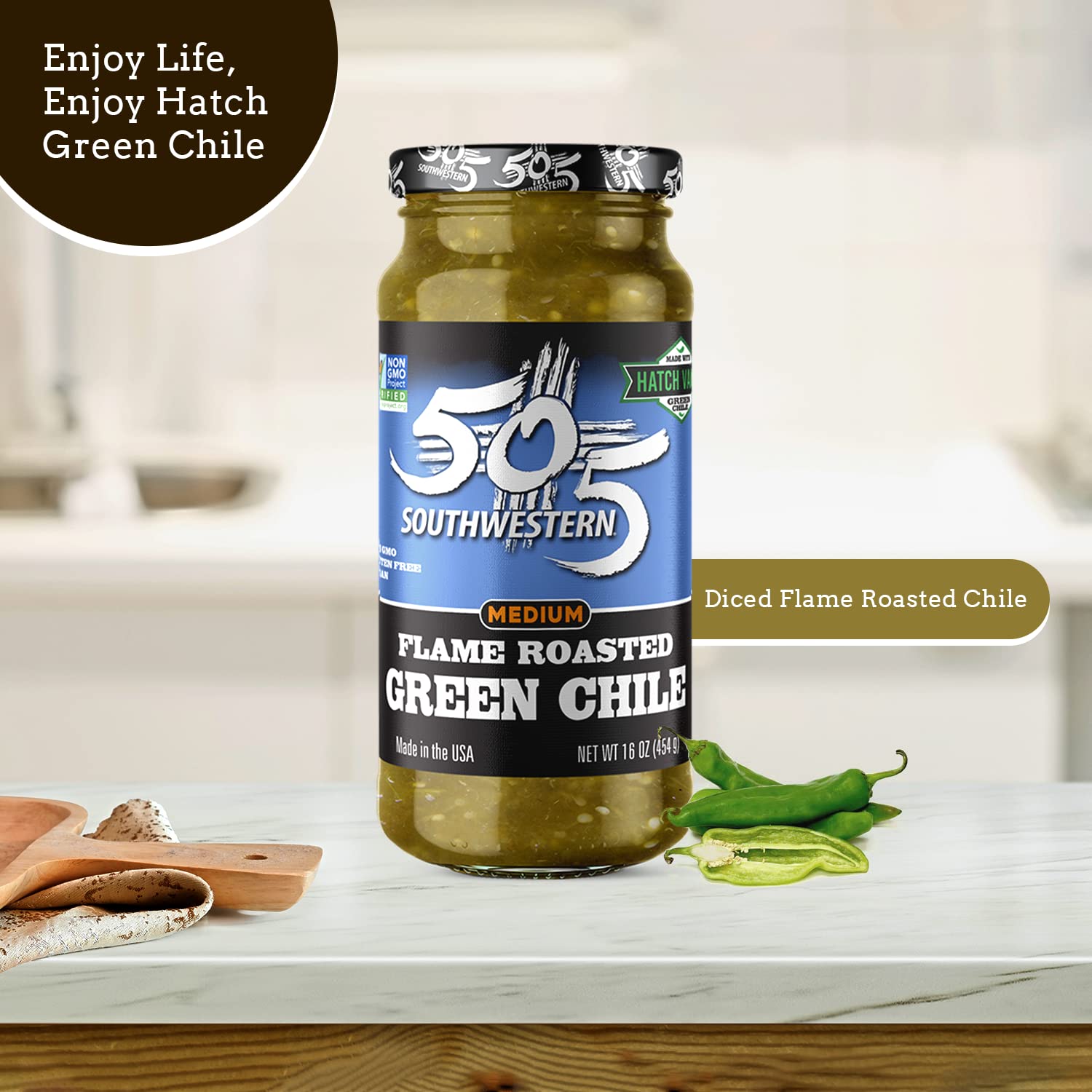 Quality 505 Southwestern 16oz jars Diced Flame Roasted Green Hatch Chile – Medium (4 pack) with Recipes (by Beying Malleyteen)