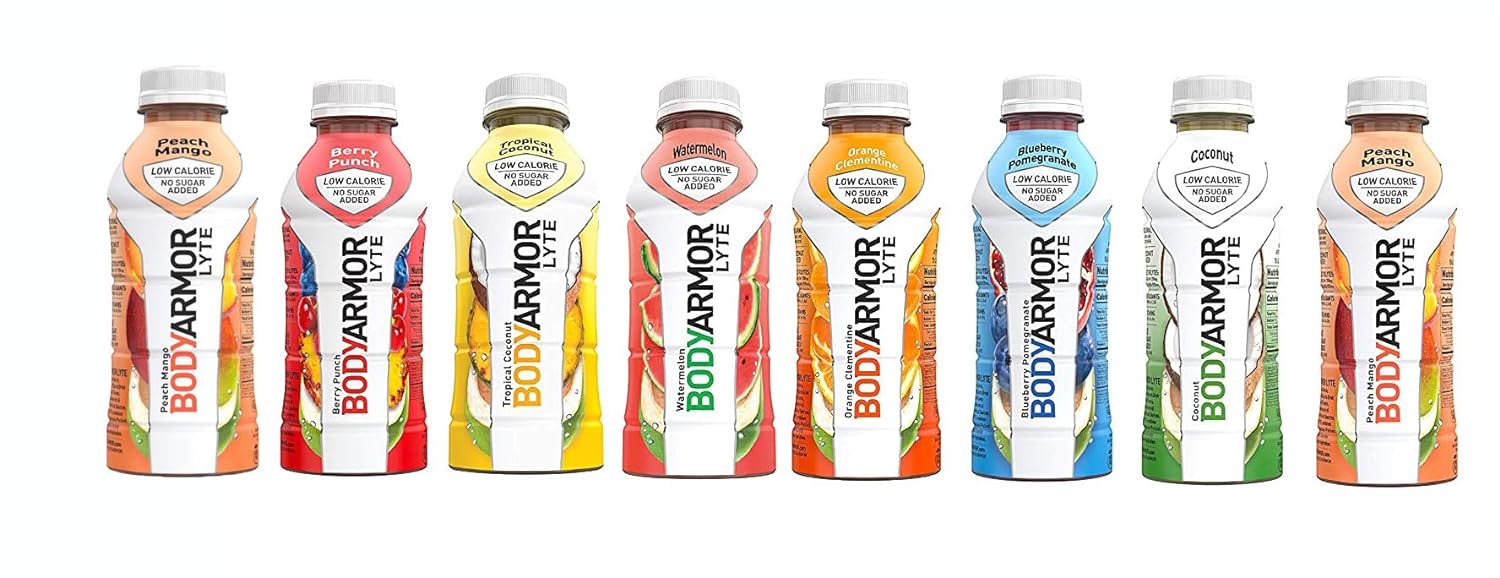 Lyte BodyArmor Super Drink Variety Pack, Berry Punch, Tropical Coconut, Watermelon, Orange Clementine, Blueberry Pomegranate, Coconut, Peach Mango 16 Oz (Pack of 8, Total of 128 Oz)