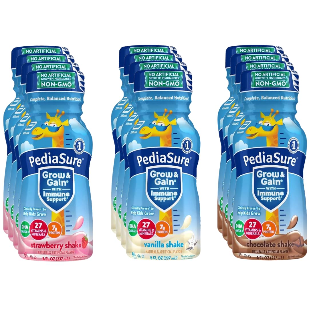 PediaSure Grow & Gain Nutrition Shake for Kids, Immune Support Shake Variety Sampler Pack - 12 Pack Of 8 Fl Oz Bottles (12-Pack)