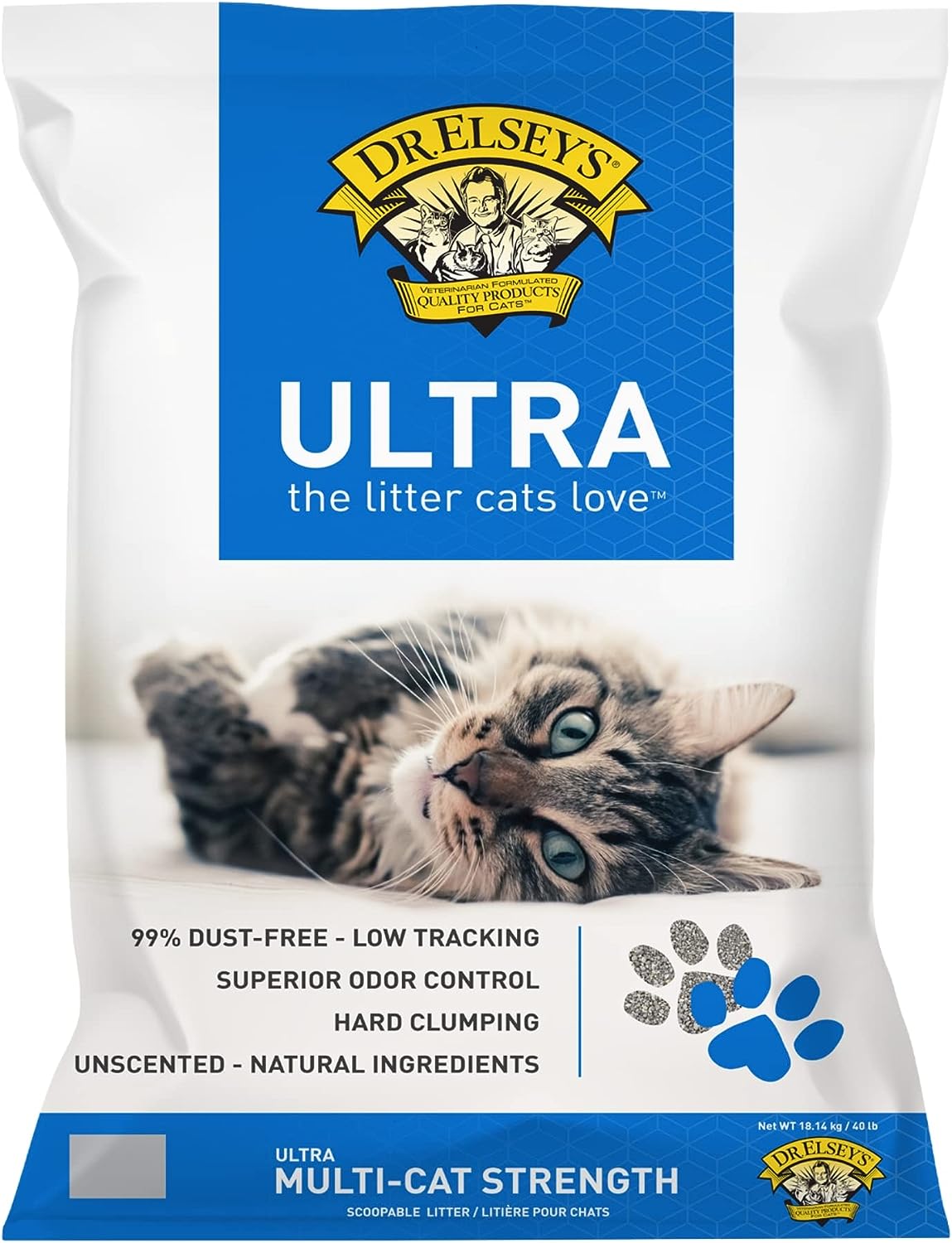 Dr. Elsey’s Premium Clumping Cat Litter - Ultra - 99.9% Dust-Free, Low Tracking, Hard Clumping, Superior Odor Control, Unscented & Natural Ingredients