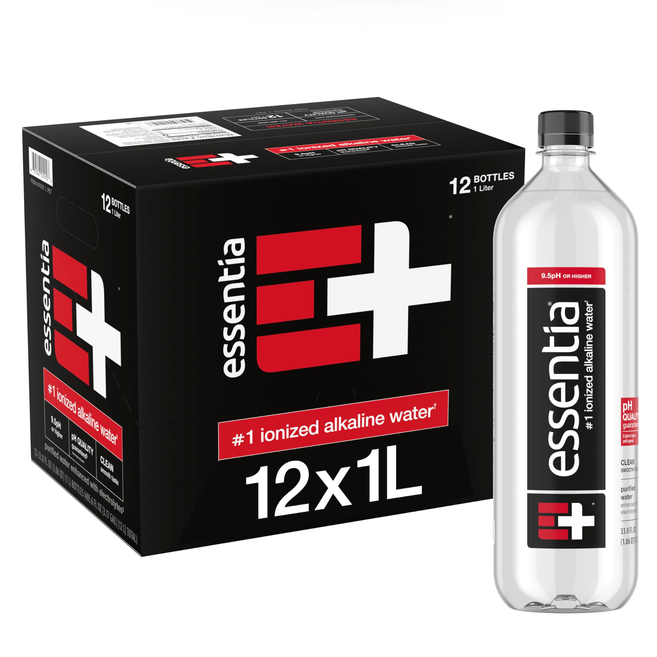 Quality Essentia Water Bottled, Ionized Alkaline Water:99.9% Pure, Infused With Electrolytes, 9.5 pH Or Higher With A Clean, Smooth Taste, 1 Litre (Pack of 12)