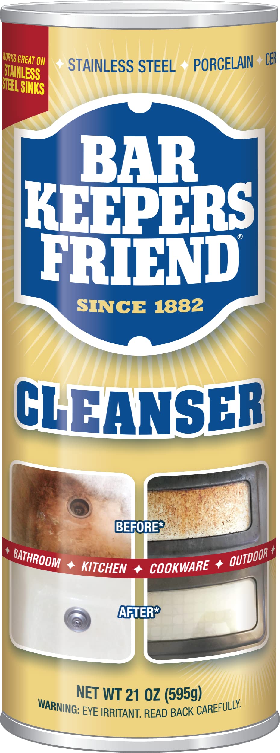 Quality Bar Keepers Friend Powder Cleanser 21 oz - Multipurpose Cleaner & Stain Remover - Bathroom, Kitchen & Outdoor Use - for Stainless Steel, Aluminum, Brass, Ceramic, Porcelain, Bronze and More (2)