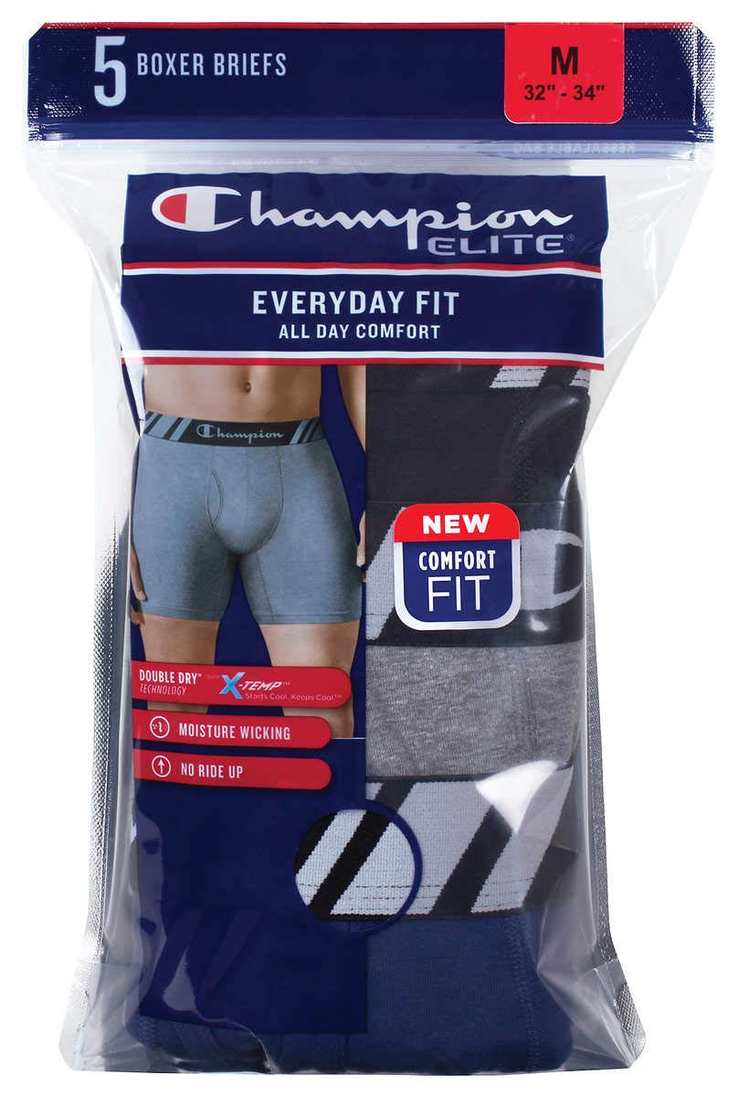 Premium Champion Men's Boxer Briefs All Day Comfort No Ride Up Double Dry X-Temp 4 Pack