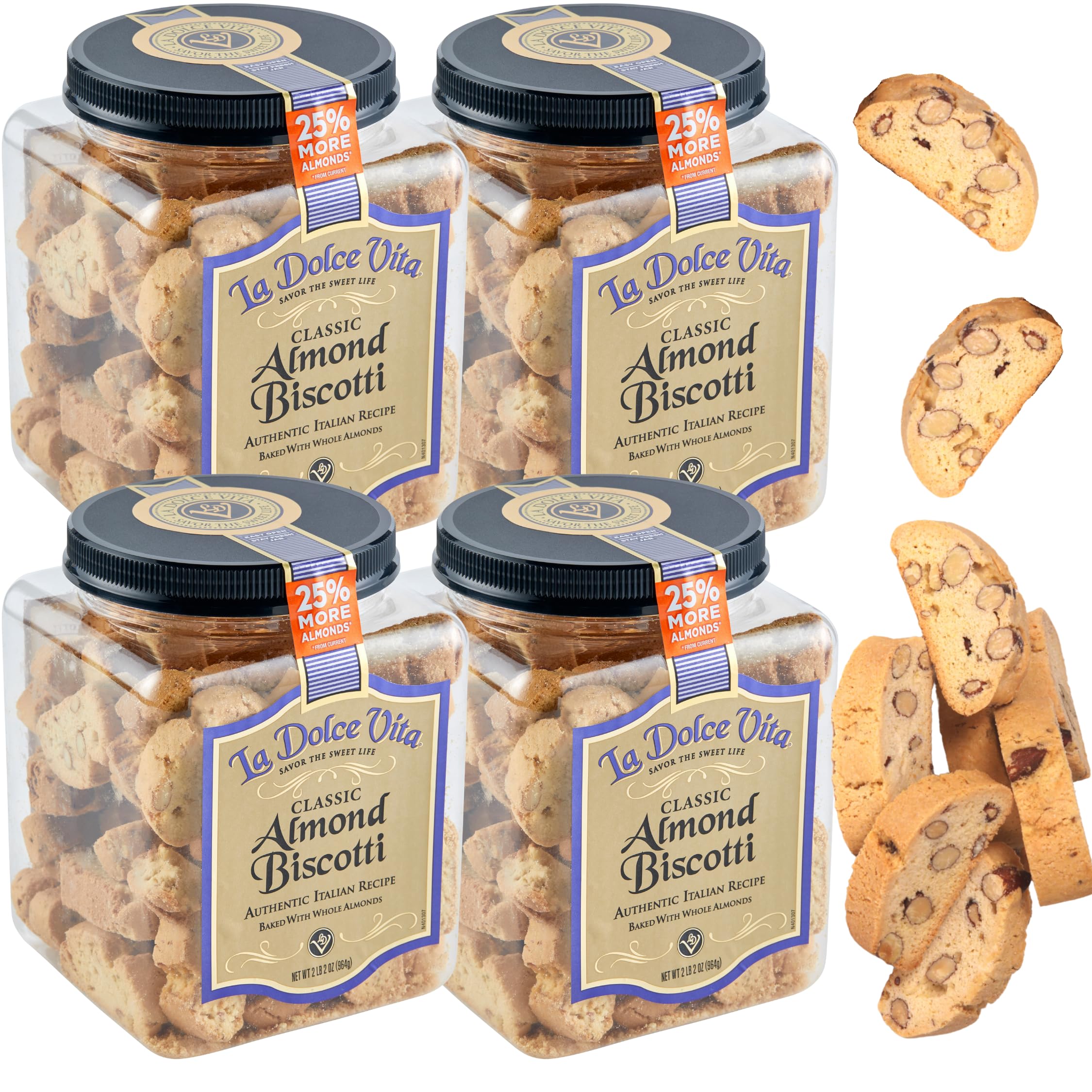 Quality Nonni's La Dolce Vita Almond Biscotti - Biscotti Italian Cookies - Italian Biscotti Cookies - Biscotti Jar - Biscotti Packed w/California Whole Almonds - Perfect w/Coffee - Kosher