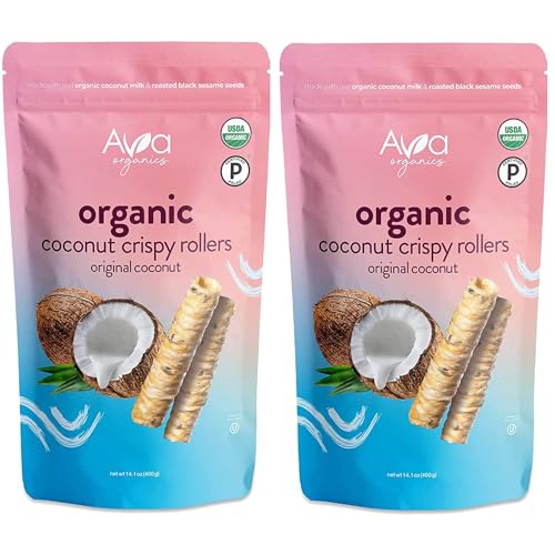 Premium Ava Organics - Coconut Crispy Rollers (Pack of 2) Original Family Size 14.1 oz bags 28.2 Ounce