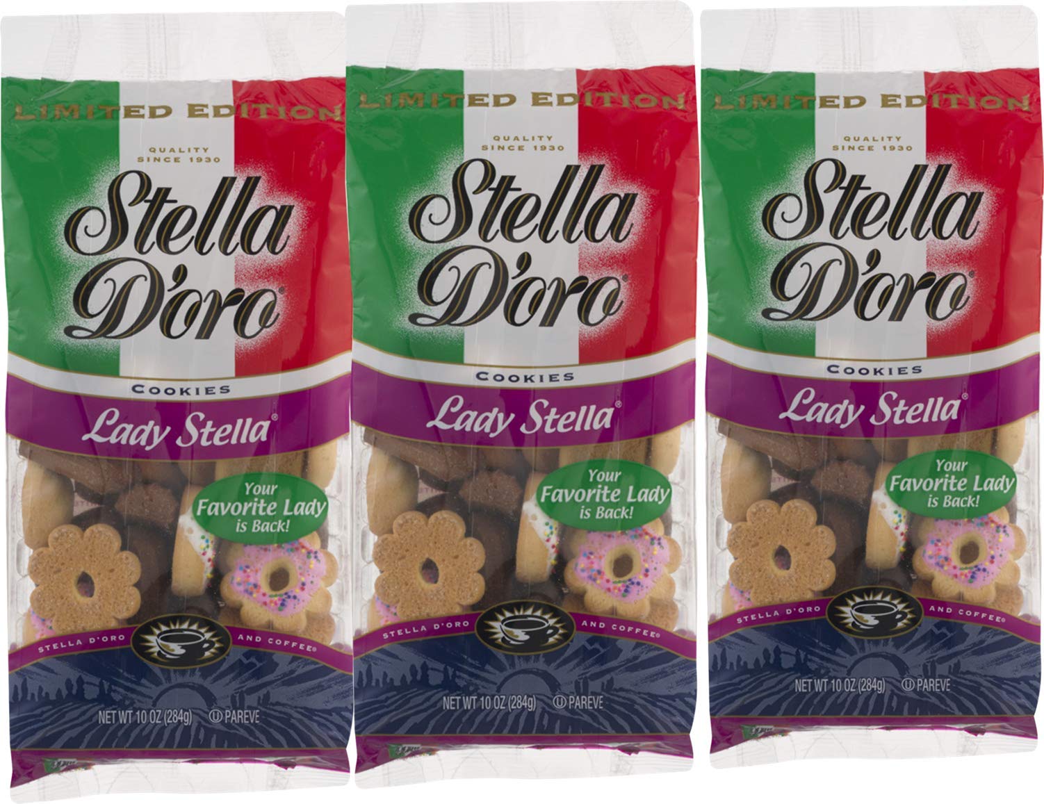 Premium Stella D'oro Lady Stella Cookies 10 oz. Bag- Stella D'oro Italian Touch Cookie Assortment (3 Bags)