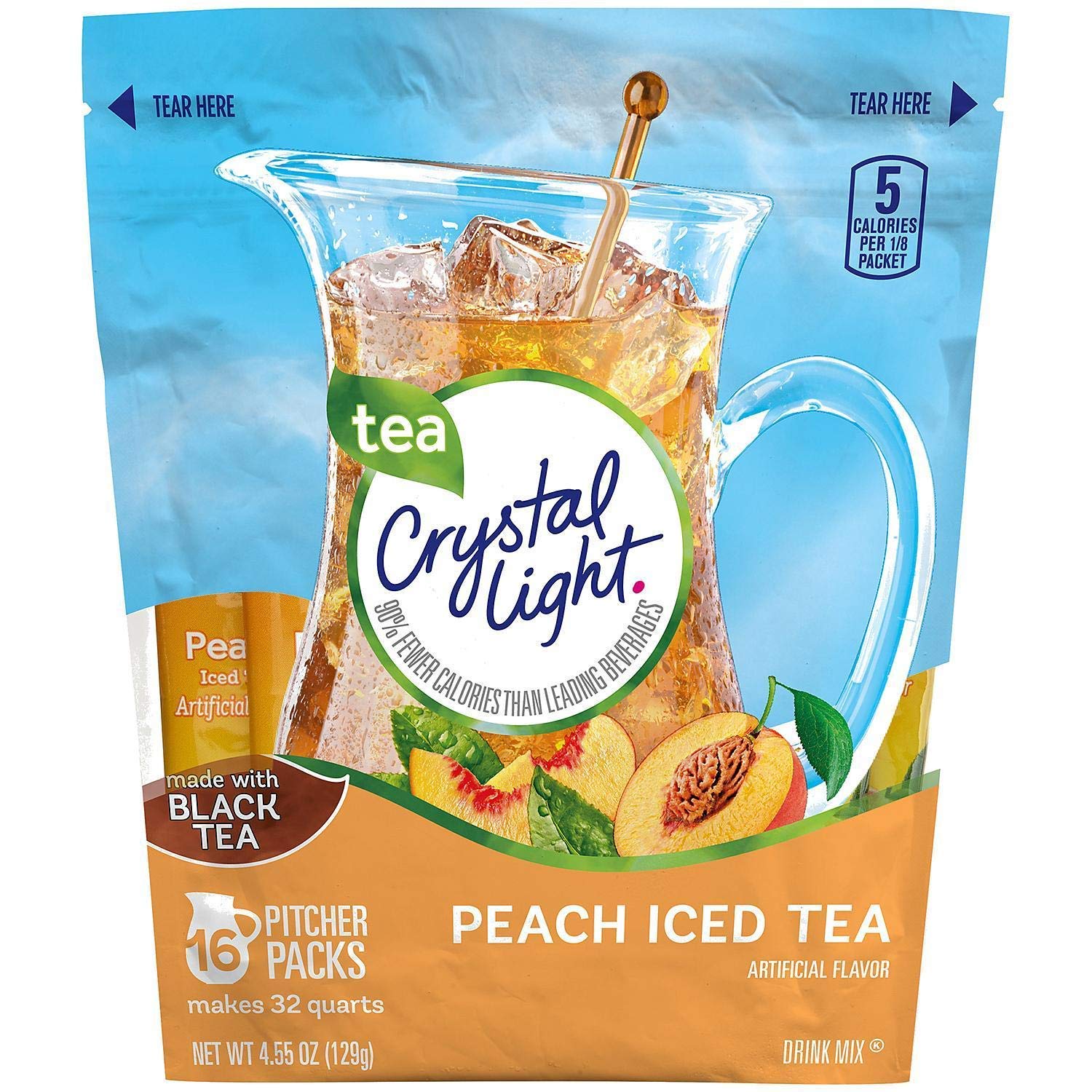 Crystal Light Peach Tea Sticks 16 ct 4.55 oz (Pack of 2)