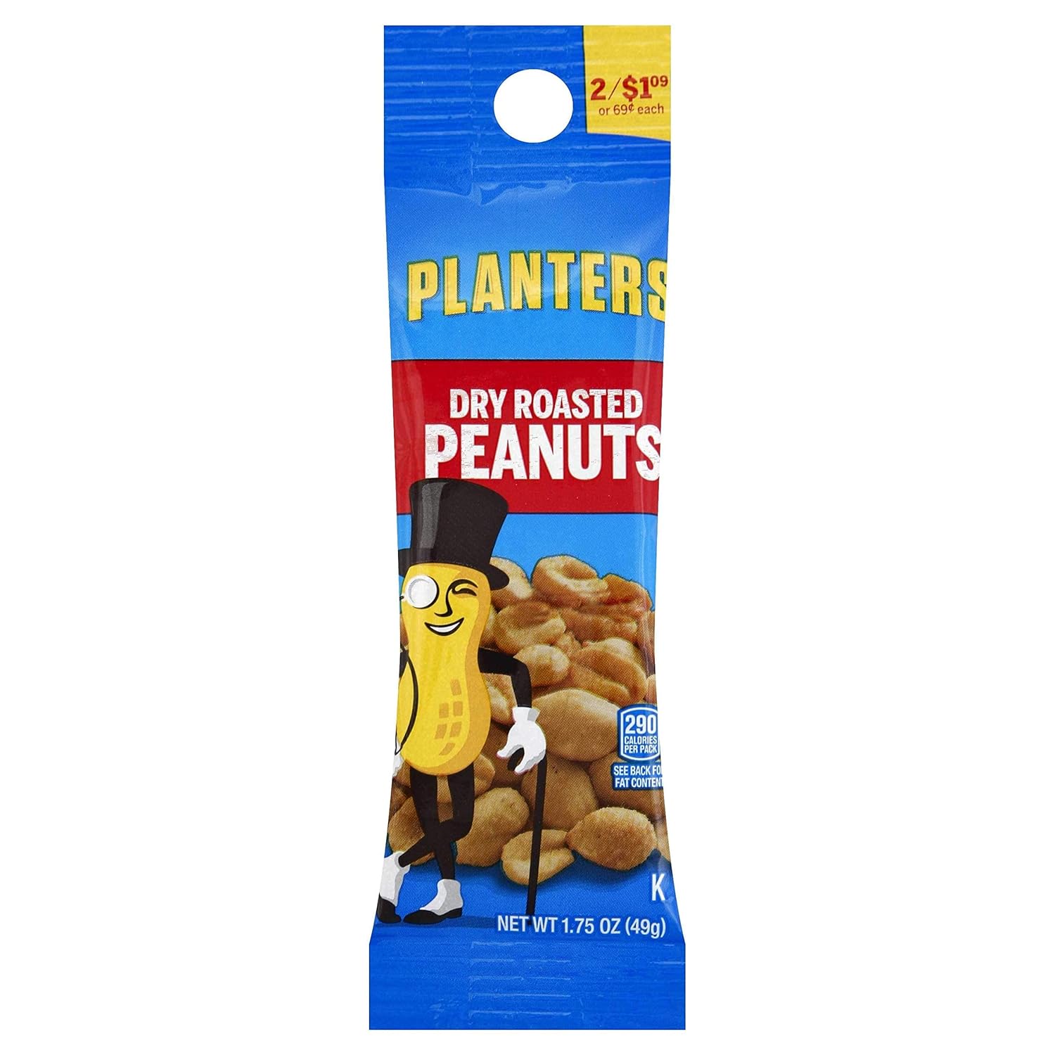 Planters Tube Dry Roast Peanuts 1.75 oz. (Pack of 18)