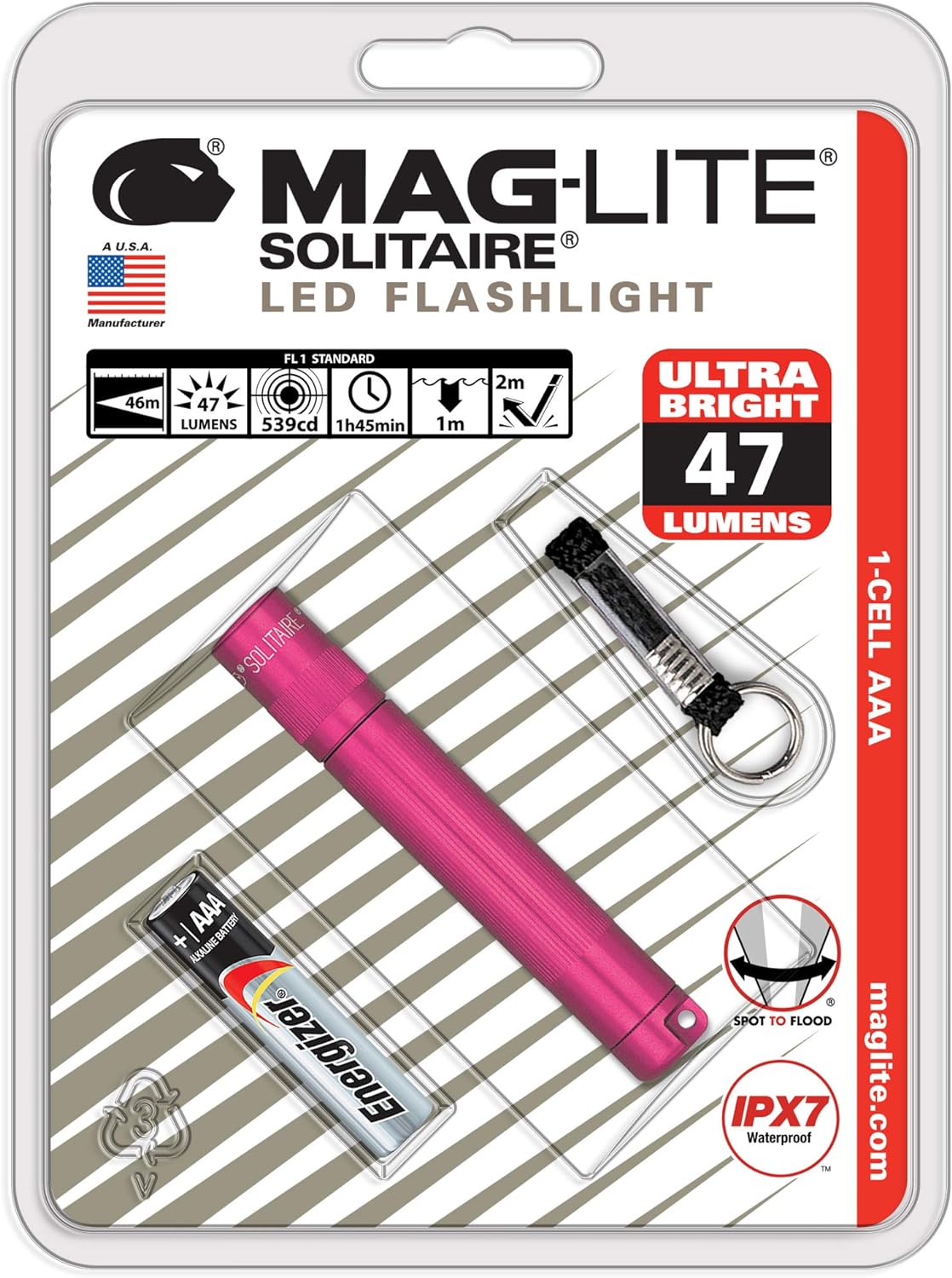 Maglite Solitaire LED 1-Cell AAA Flashlight Hot Pink