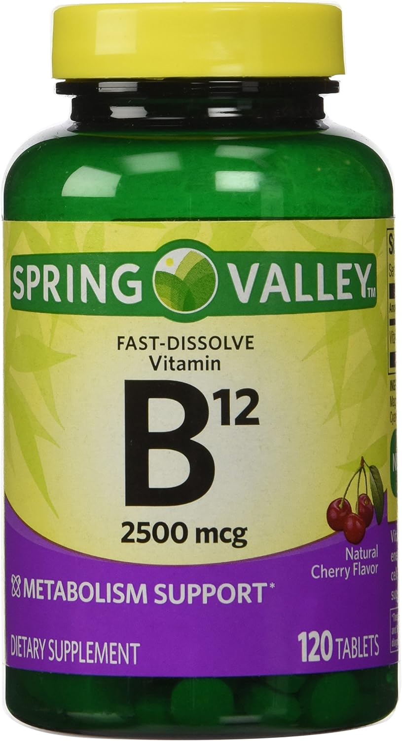 ONLY 1 IN PACK Spring Valley Fast-Dissolve Vitamin B12 2500 Mcg, Metabolism Support, 120 Tablets cherry flavor