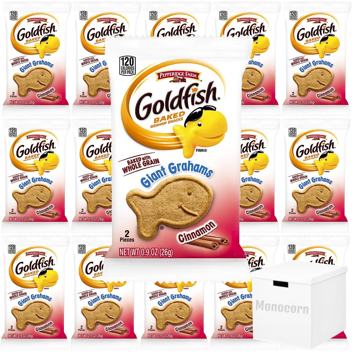 Goldfish Giant Graham Crackers, Cinnamon Flavor Packed By Monocorn, Pack of 18