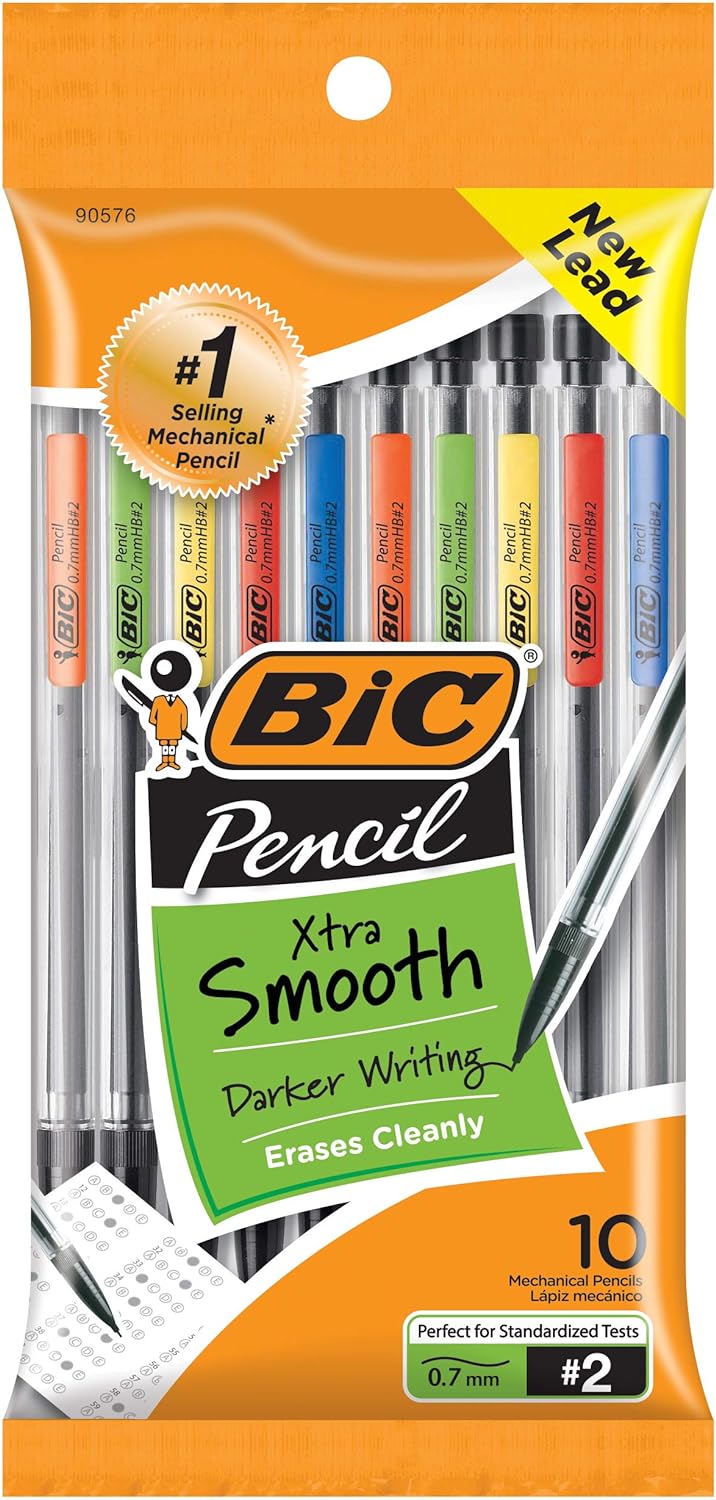 BIC Xtra-Smooth Mechanical Pencils With Erasers, Medium Point (0.7mm), 10-Count Pack, Mechanical Pencils for School or Office Supplies