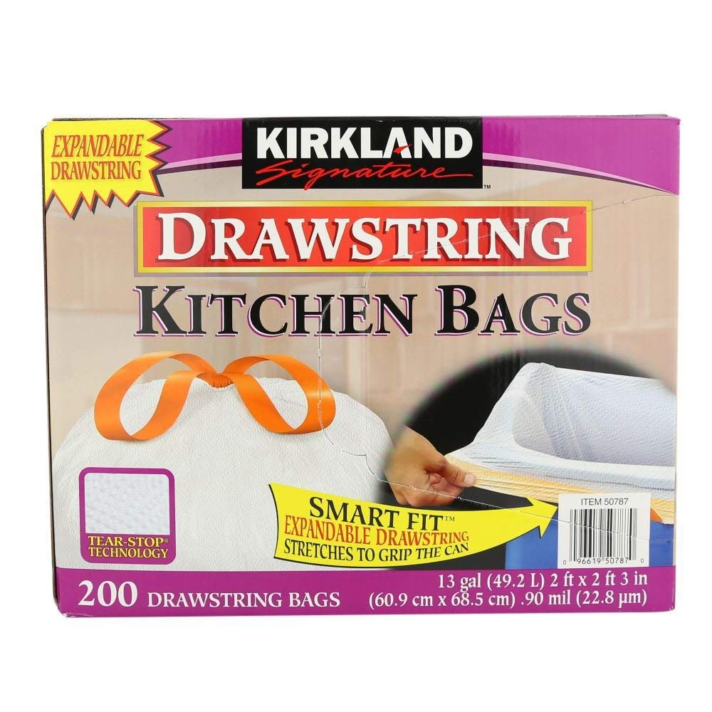 Premium Kirkland Signature Drawstring Kitchen Trash Bags - 13 Gallon, 600 Count