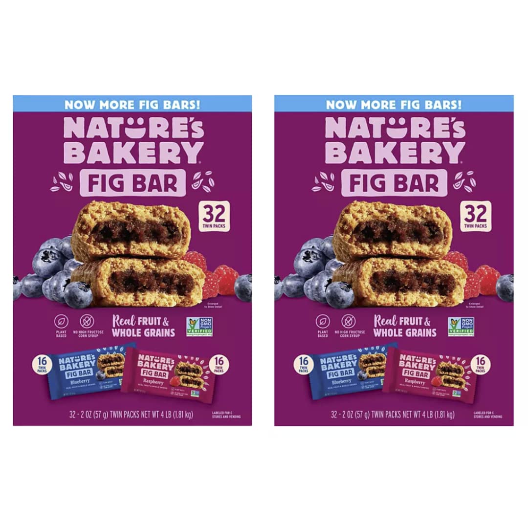 Quality Gourmet Kitchn Natures Bakery Whole Wheat Fig Bars - 2 Twin Pack Boxes, 64 Bars (32 Blueberry, 32 Raspberry Each) - Healthy Snacks - Vegan, Non-GMO 64 Count (Pack of 2)