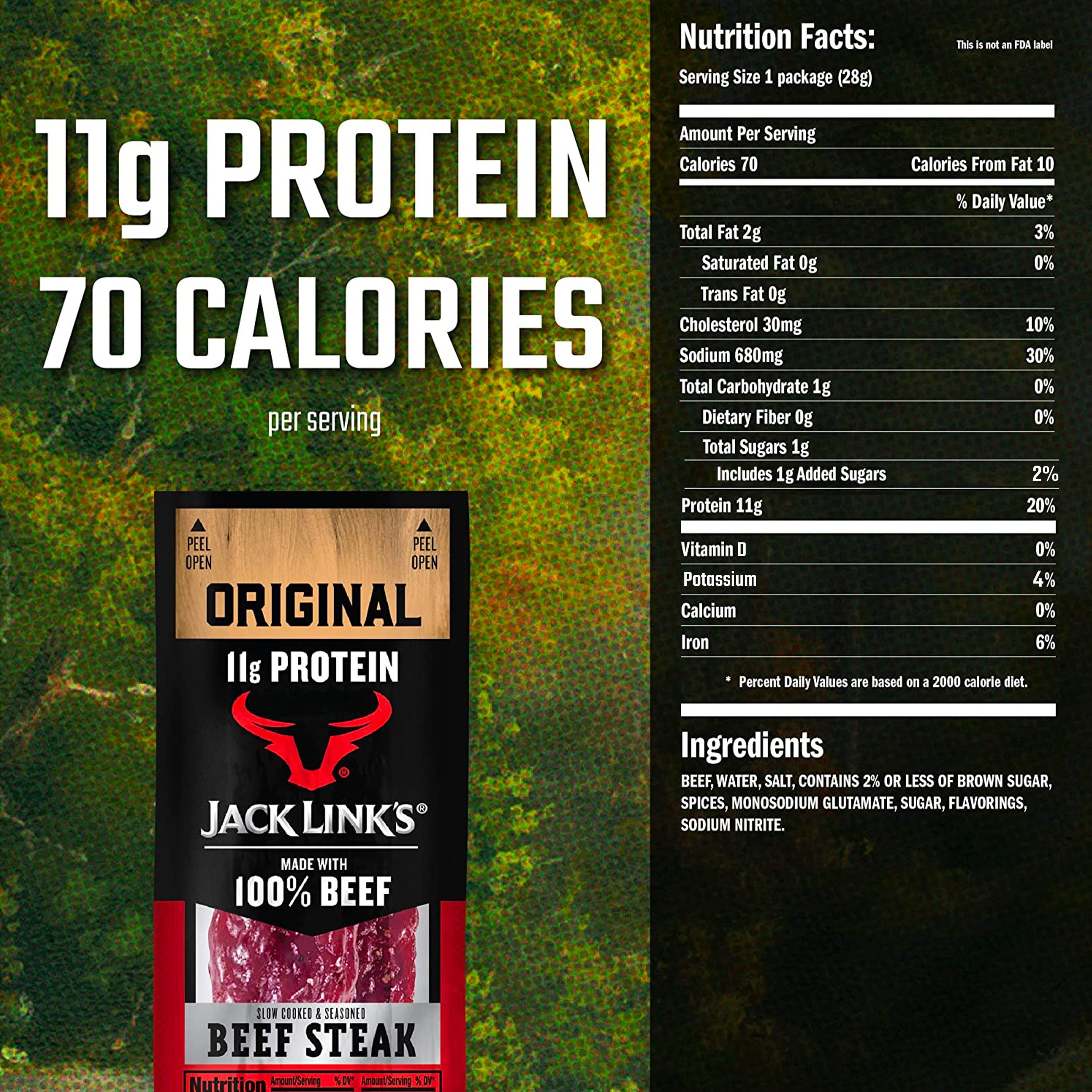 Jack Link's Premium Cuts Beef Steak, Original – Protein Snacks, Meat Snack with 11g of Protein, Made with 100% Beef, Individually Wrapped Bulk Snack Pack for Break Rooms – 1 Oz. (72 Count)