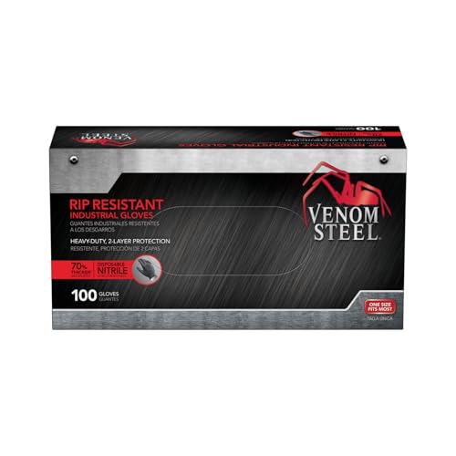 Quality Venom Steel Industrial Nitrile Gloves, 6 mil, 2 Layer Rip Resistant, One Size Fits Most, 100 Count