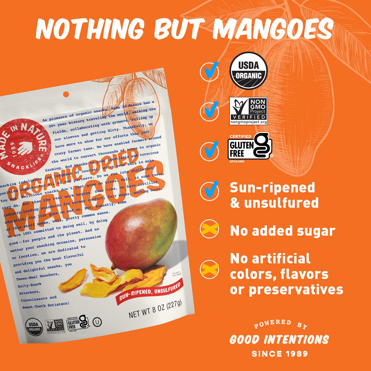 Quality Made in Nature Organic Dried Fruit, Mangoes – Non-GMO, Unsulfured Vegan Snack
