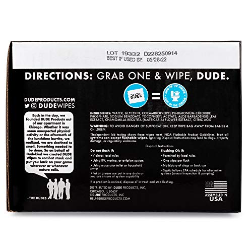 Premium DUDE Wipes - Flushable Wipes - 8 Pack, 336 Wipes - Unscented Extra-Large Adult Wet Wipes - Vitamin-E & Aloe - Septic and Sewer Safe
