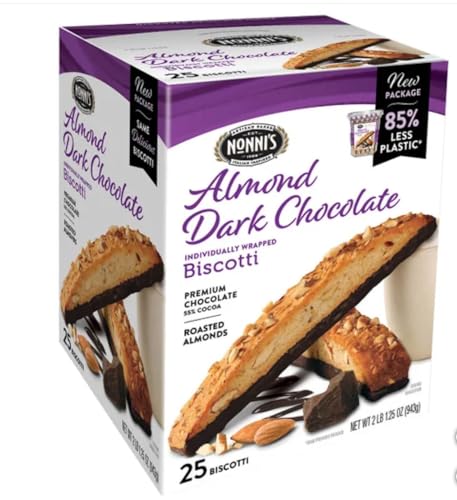 Premium Nonni's Almond Dark Chocolate Biscotti: 25 Count, 2lb,1.25 oz (943 g)