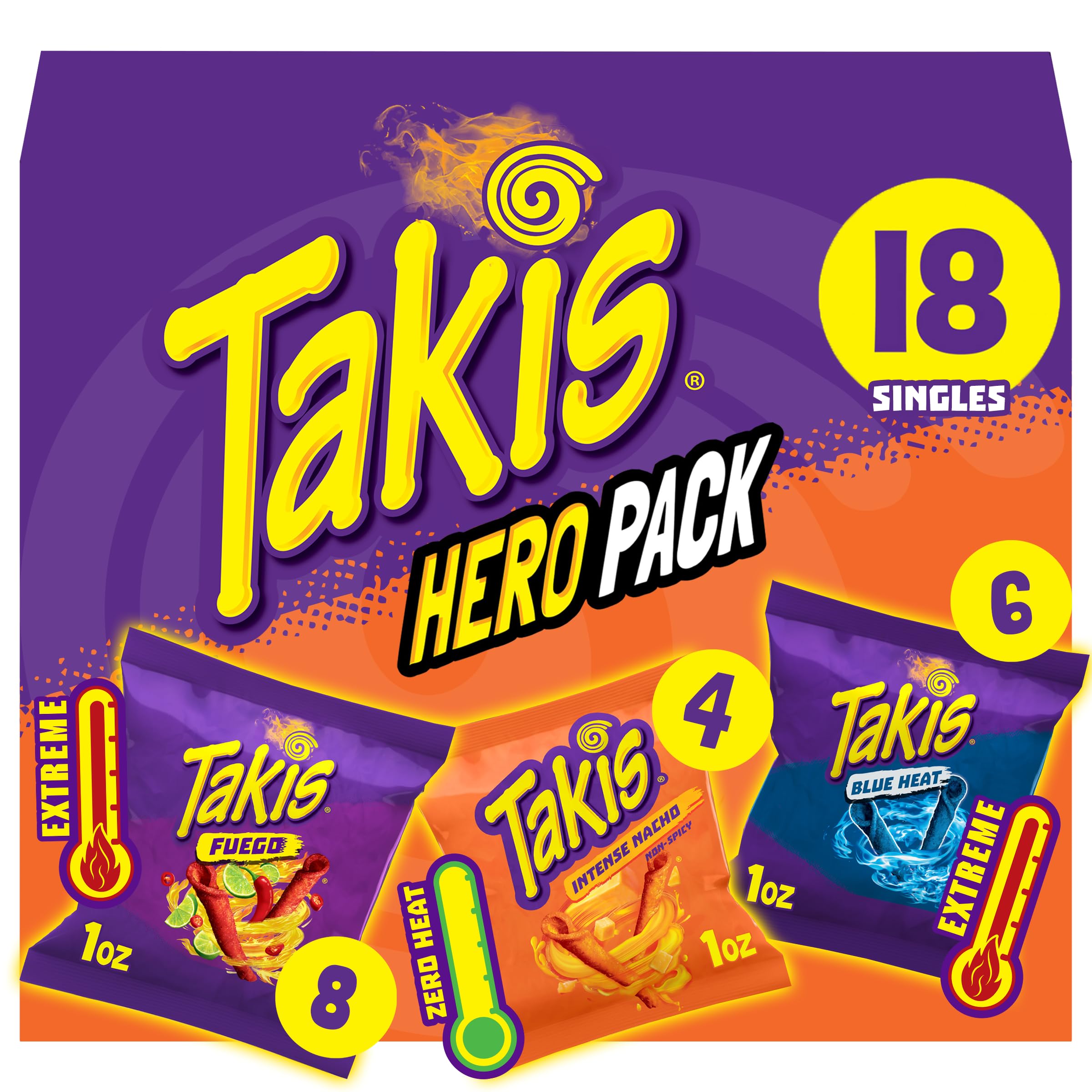 Premium Takis 18 pc / 1 oz Variety Pack, Assorted Flavored Mixed Rolled Tortilla Chips