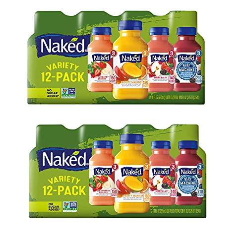 Premium Naked Juice Variety Pack | Strawberry Banana, Mighty Mango, Berry Blast and Blue Machine | No Sugar Added And Non GMO (10 oz., 12 pk.)