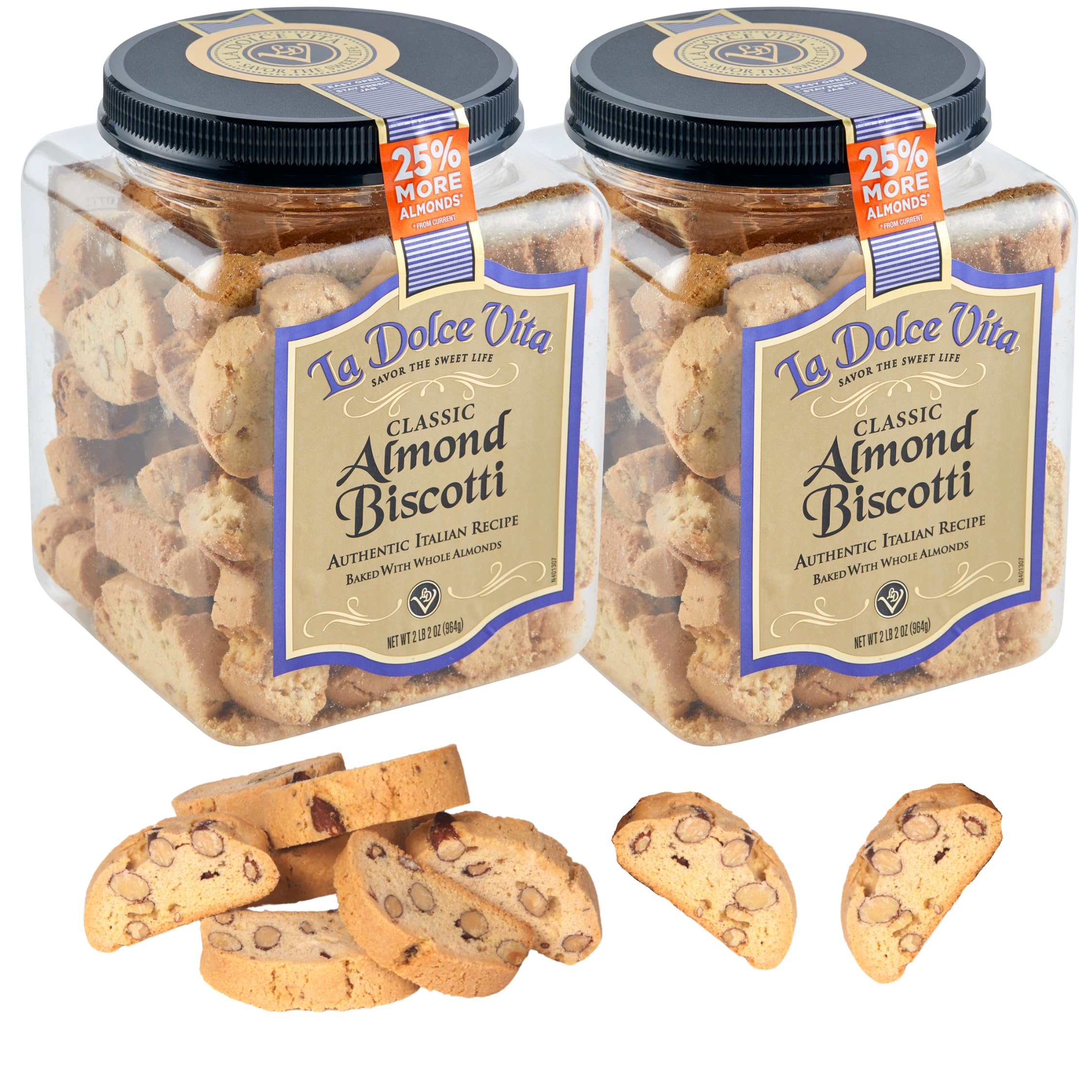 Quality Nonni's La Dolce Vita Almond Biscotti - Biscotti Italian Cookies - Italian Biscotti Cookies - Biscotti Jar - Biscotti Packed w/California Whole Almonds - Perfect w/Coffee - Kosher