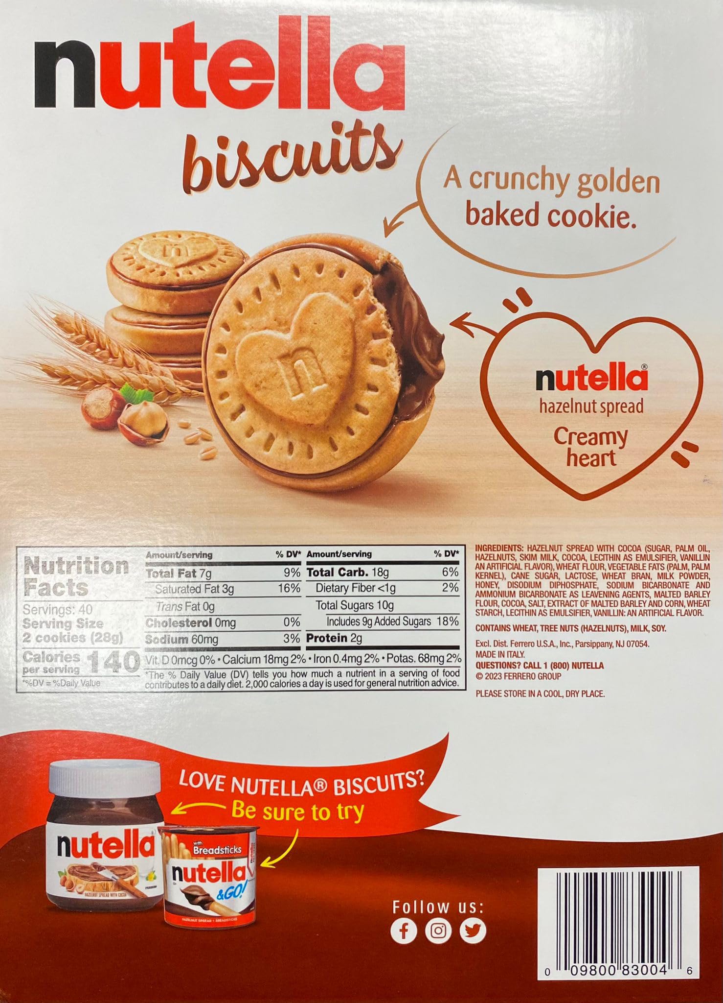 Quality Nutella Biscuits, Hazelnut Spread With Cocoa, cookie with a creamy heart of Nutella - 4-9.7 Oz Bags/Total Net WT 38.8 oz