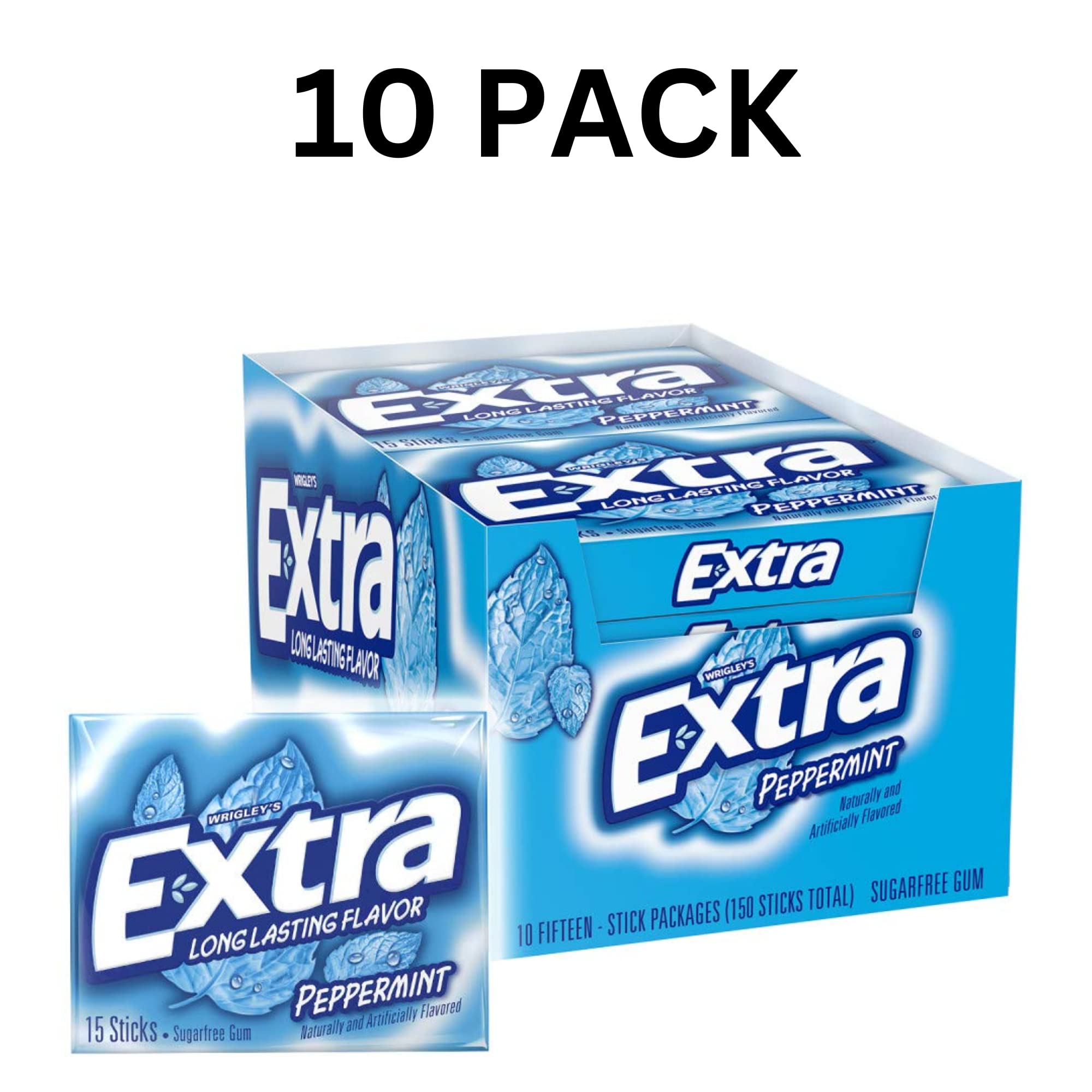 Quality LAIBY Long Lasting Flavor Peppermint Extra Gum | Sugar Free Chewing Mega Pack Bulk 15 Pieces (Pack of 10)