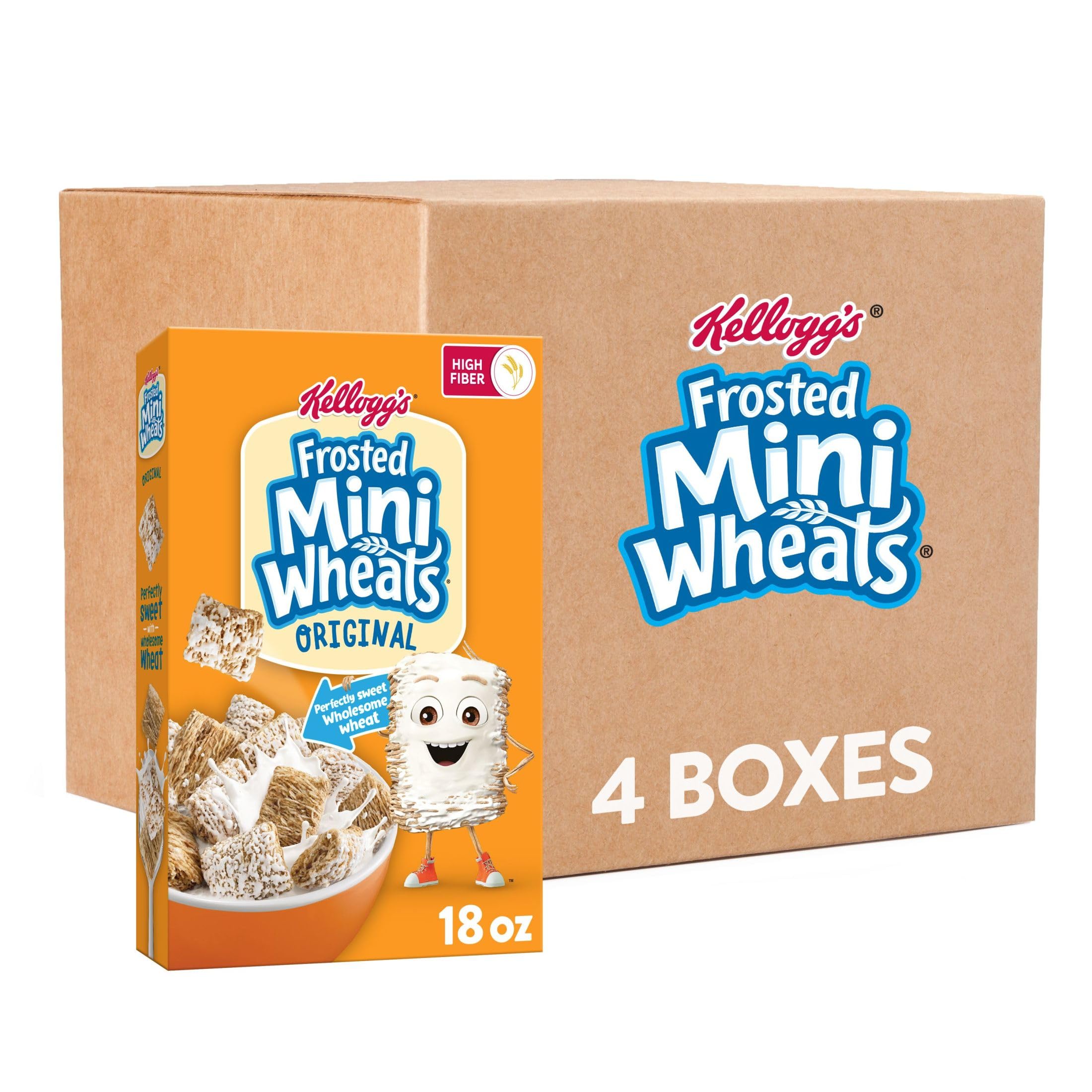 Nutritious Kellogg's Frosted Mini-Wheats Cold Breakfast Cereal, Whole Grain, High Fiber Cereal, Kids Snacks