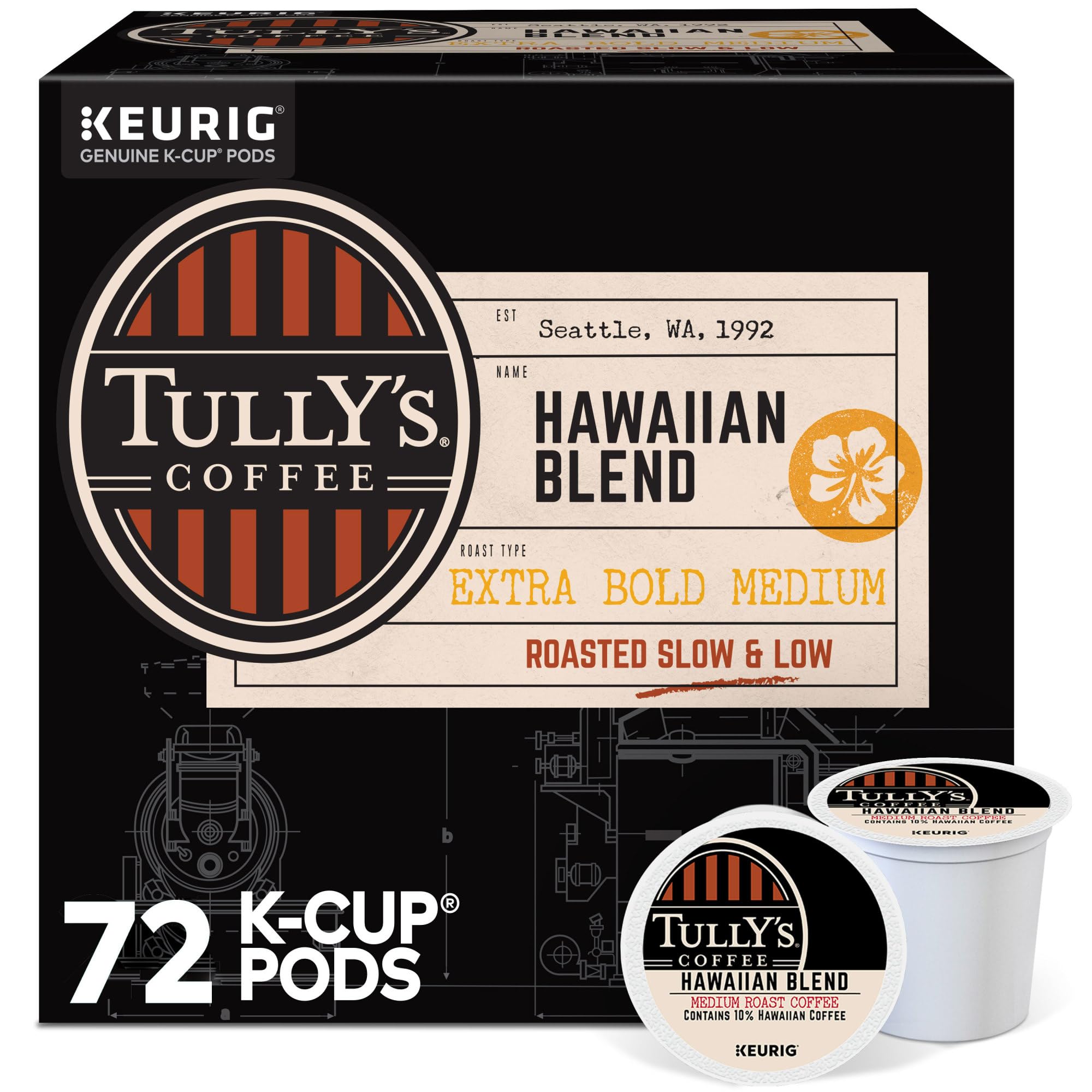 Premium Tully's Coffee French Dark Roast, K-Cup for Keurig Brewers