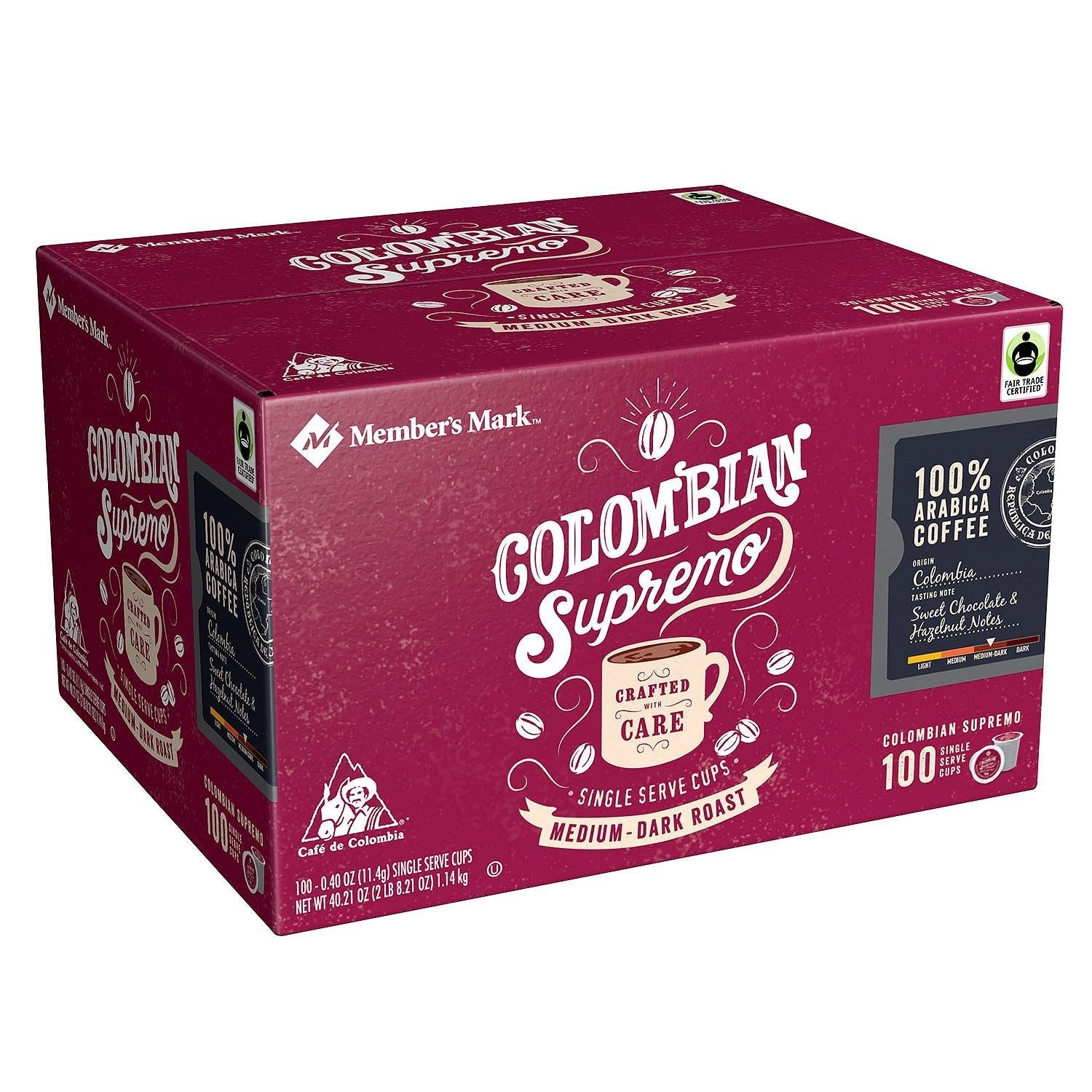 Quality Member's Mark Colombian Supremo Coffee 100 single-serve cups. A1L8