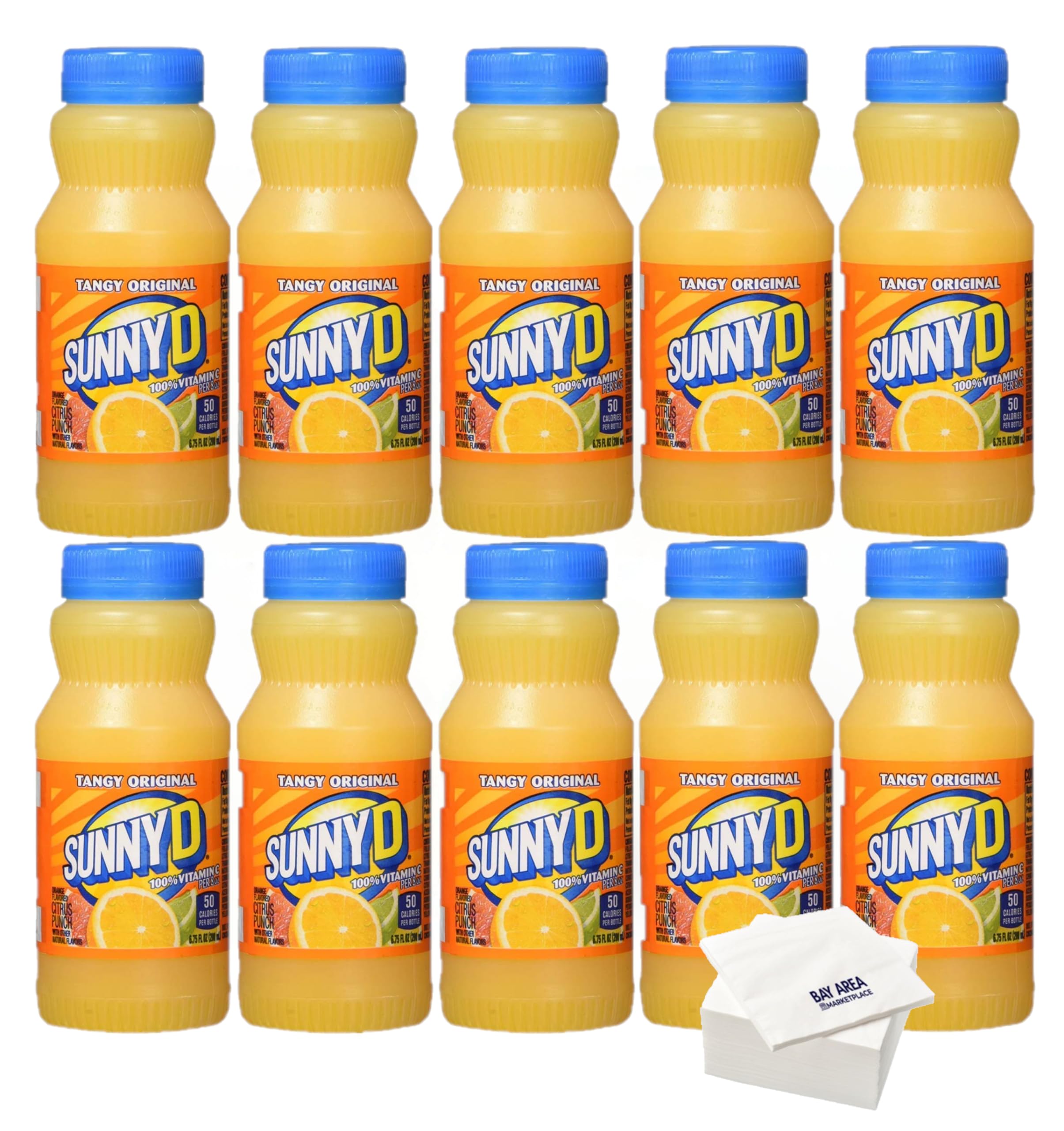 Quality Sunny D Tangy Original Flavor, 6.75 Oz, (Pack of 10) with Bay Area Marketplace Napkins