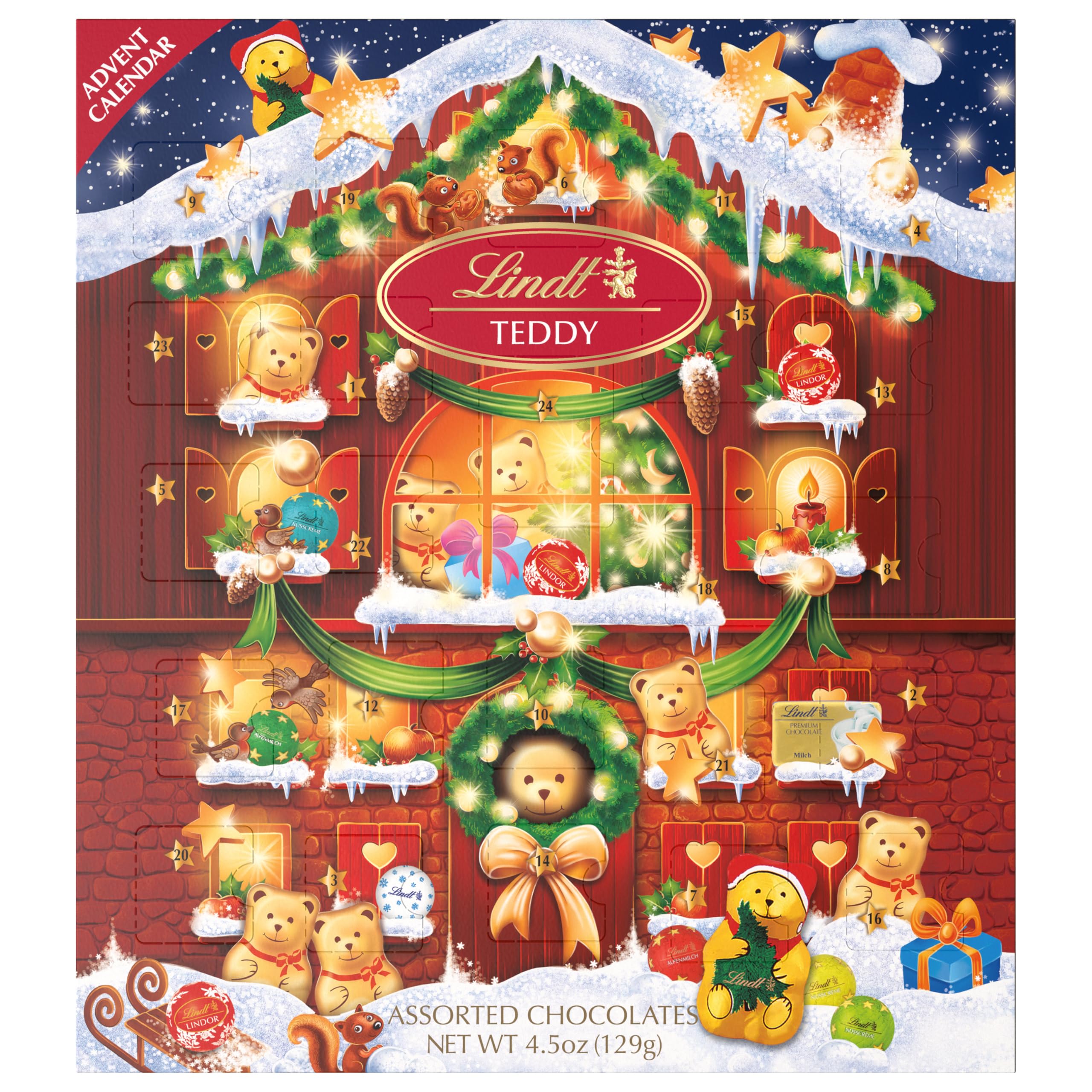 Premium Lindt Holiday Teddy Bear Chocolate Candy Advent Calendar