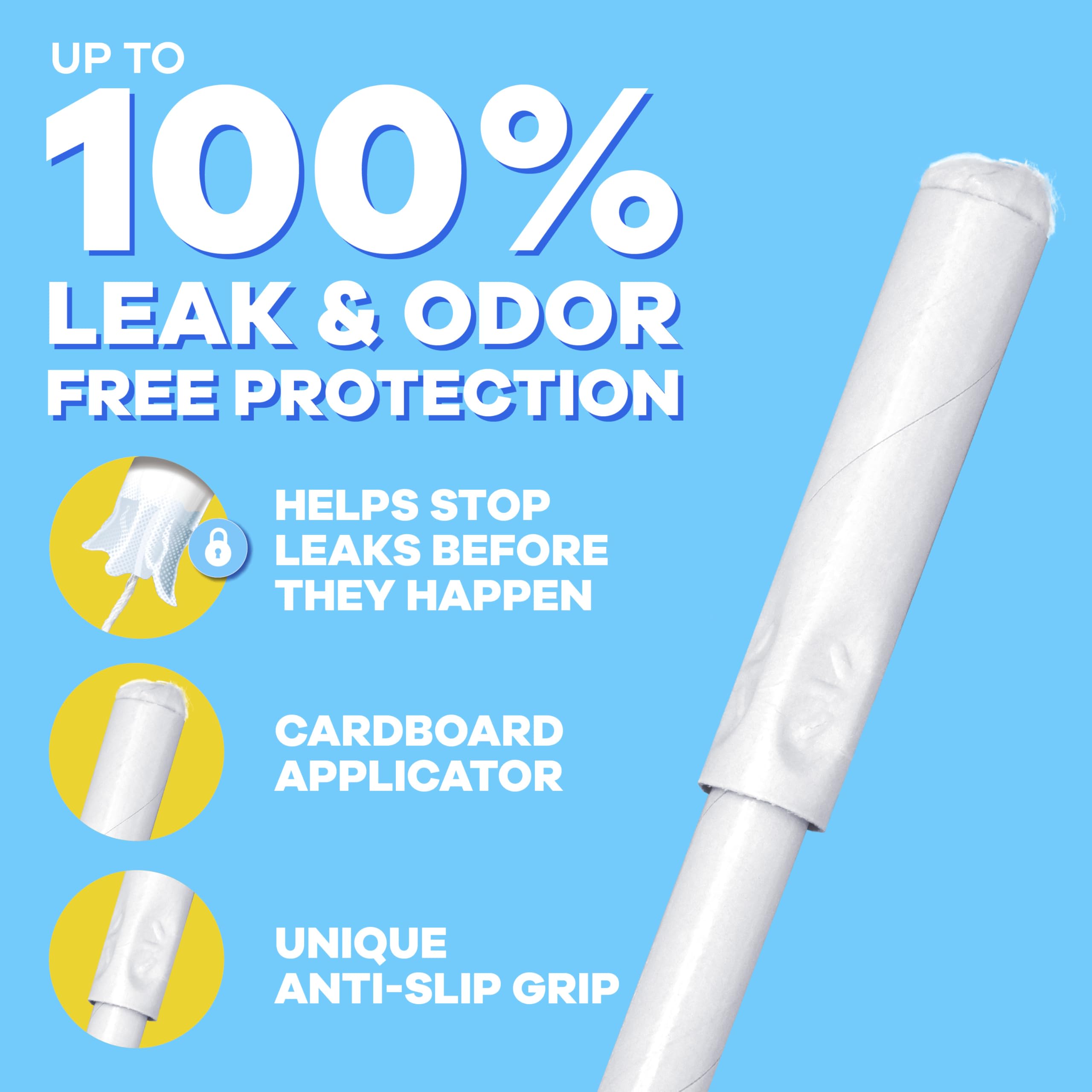 Premium Tampax Cardboard Tampons Regular Absorbency, Anti-Slip Grip, LeakGuard Skirt, Unscented